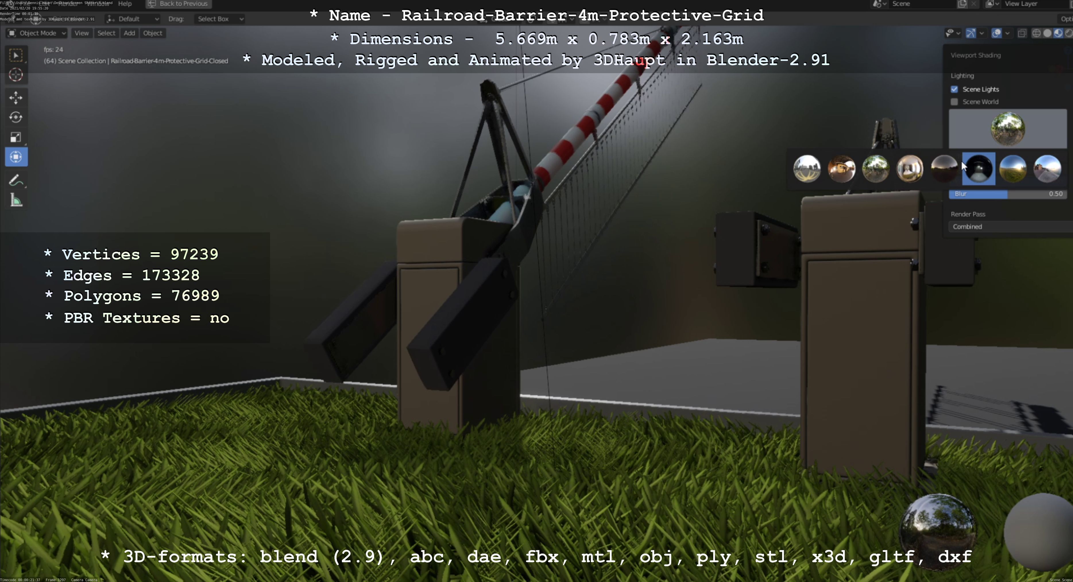 Railroad Barrier 4m High-Poly Protective Grid 3D model_9