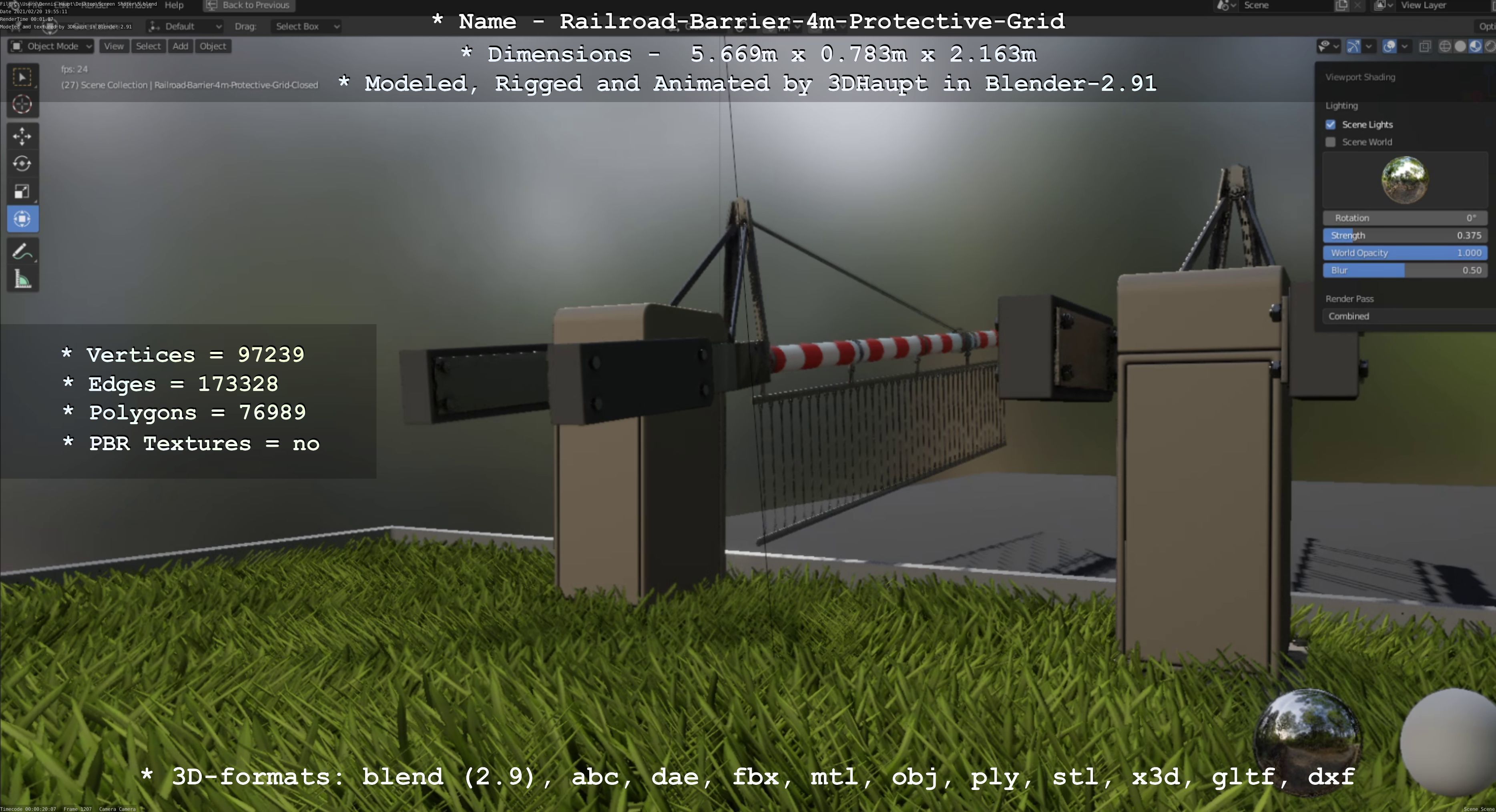 Railroad Barrier 4m High-Poly Protective Grid 3D model_100