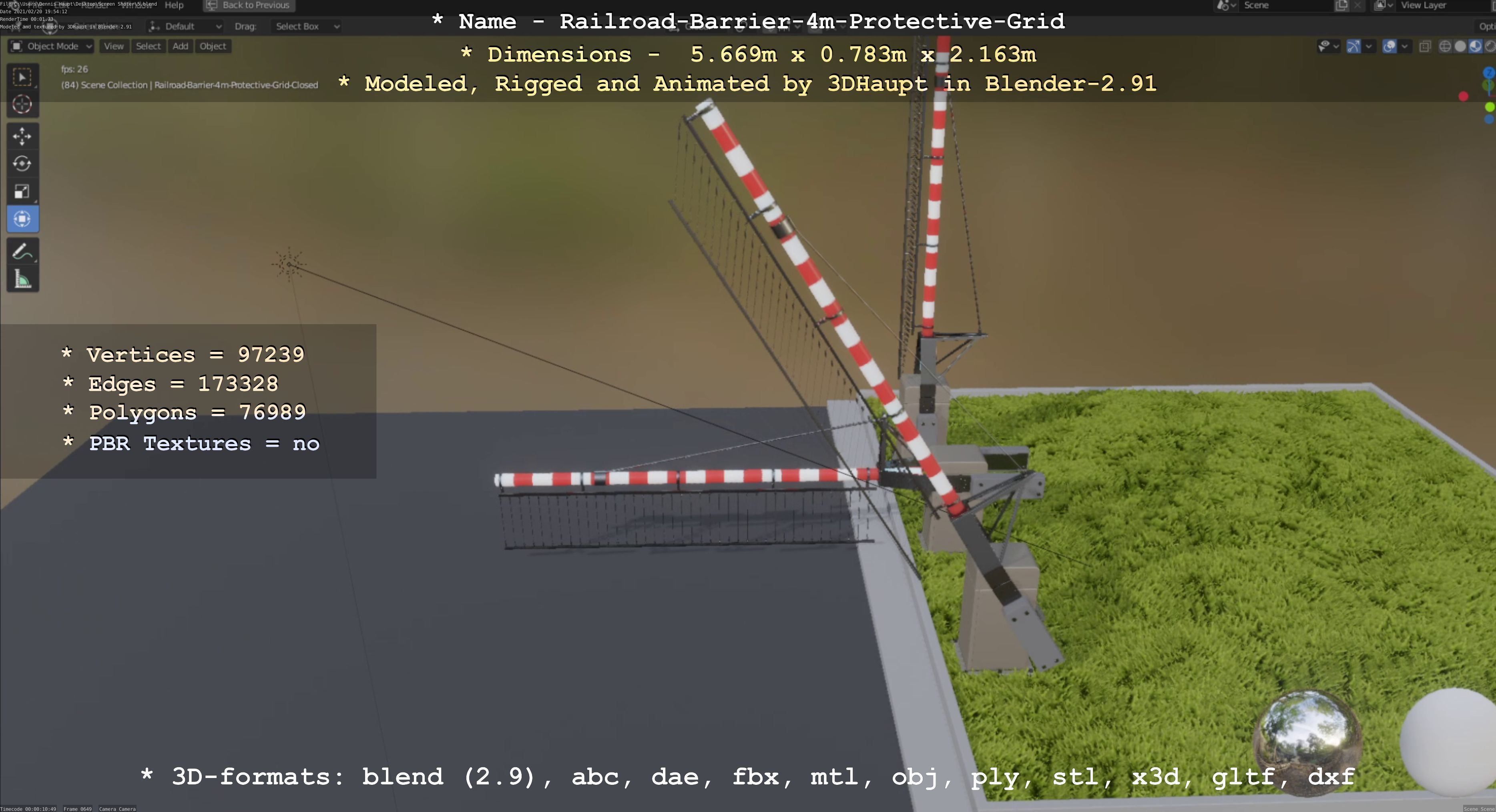 Railroad Barrier 4m High-Poly Protective Grid 3D model_83