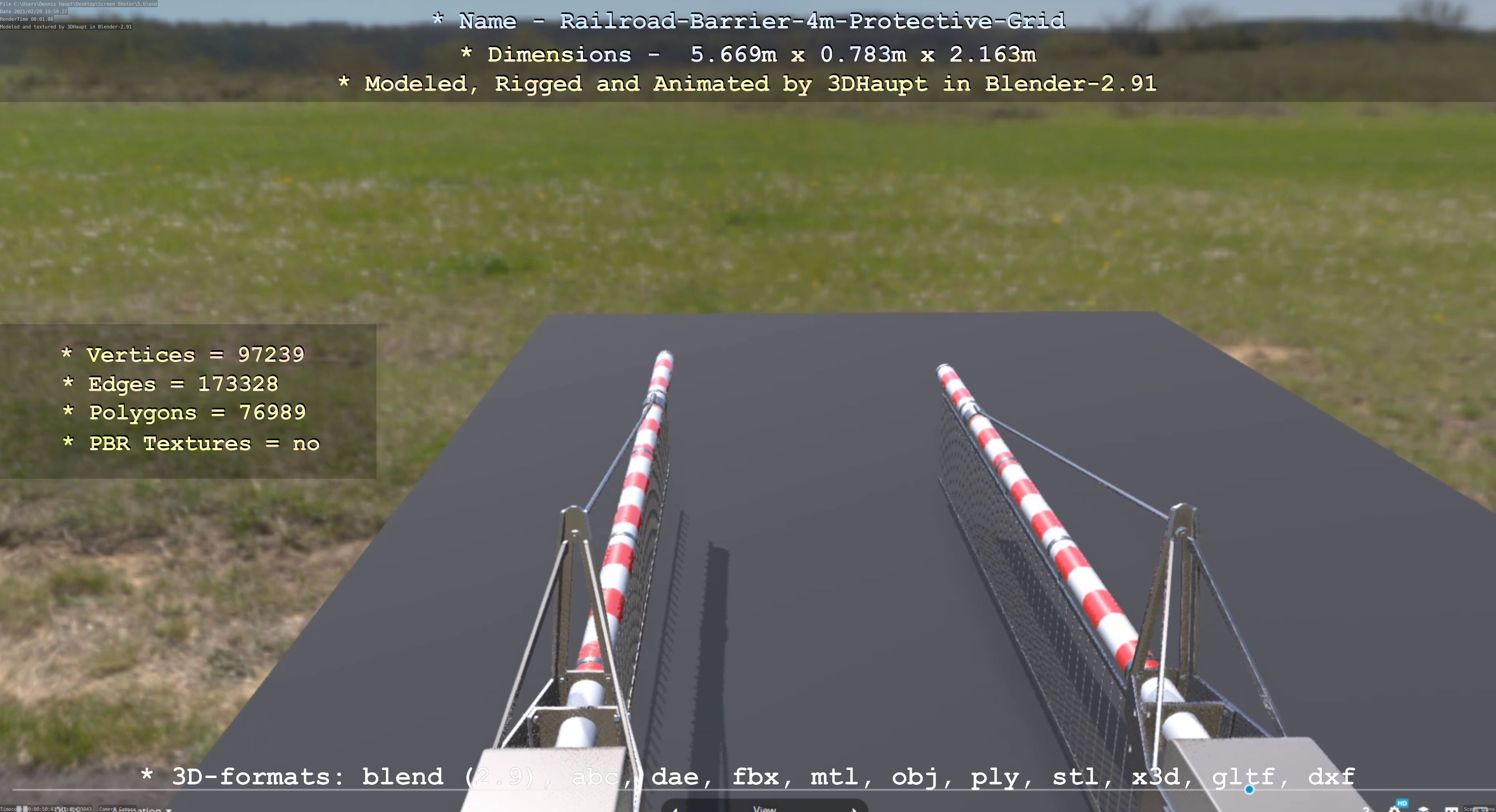 Railroad Barrier 4m High-Poly Protective Grid 3D model_134