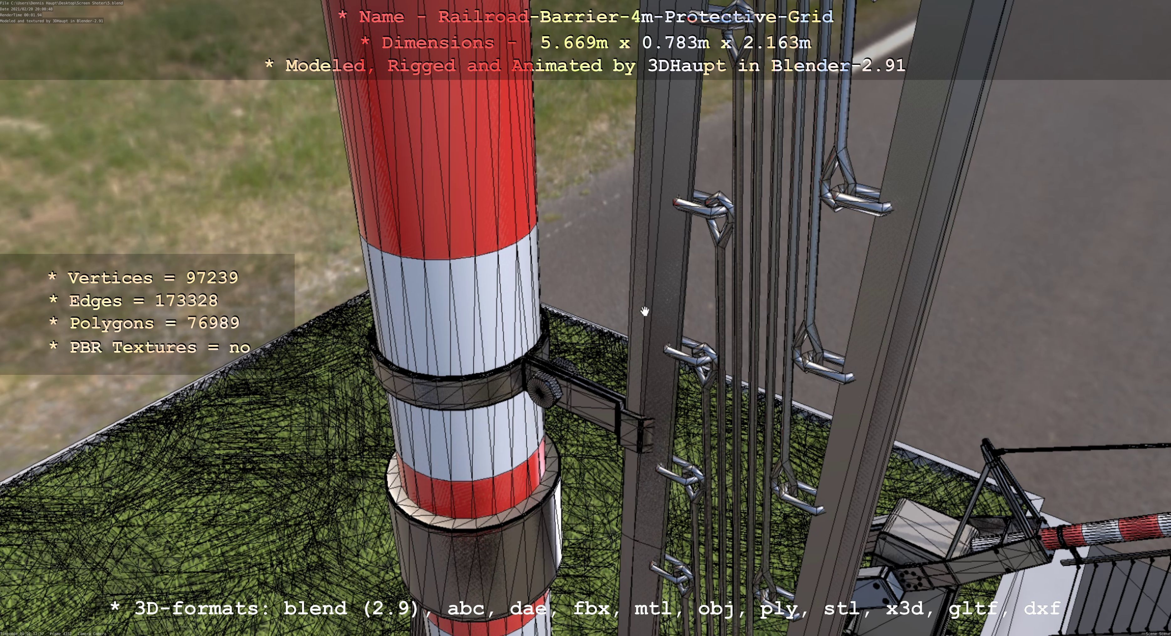 Railroad Barrier 4m High-Poly Protective Grid 3D model_53