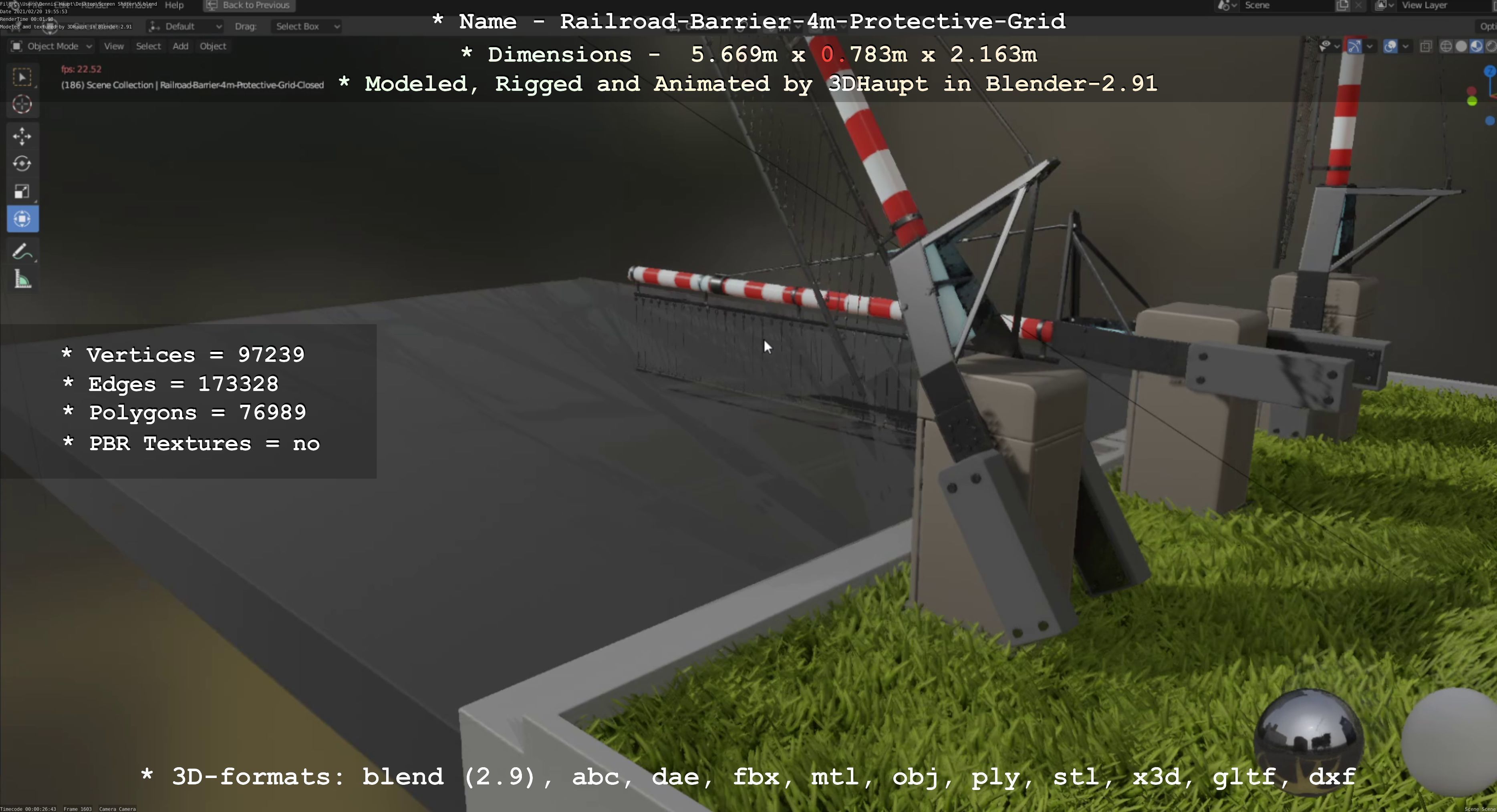 Railroad Barrier 4m High-Poly Protective Grid 3D model_108