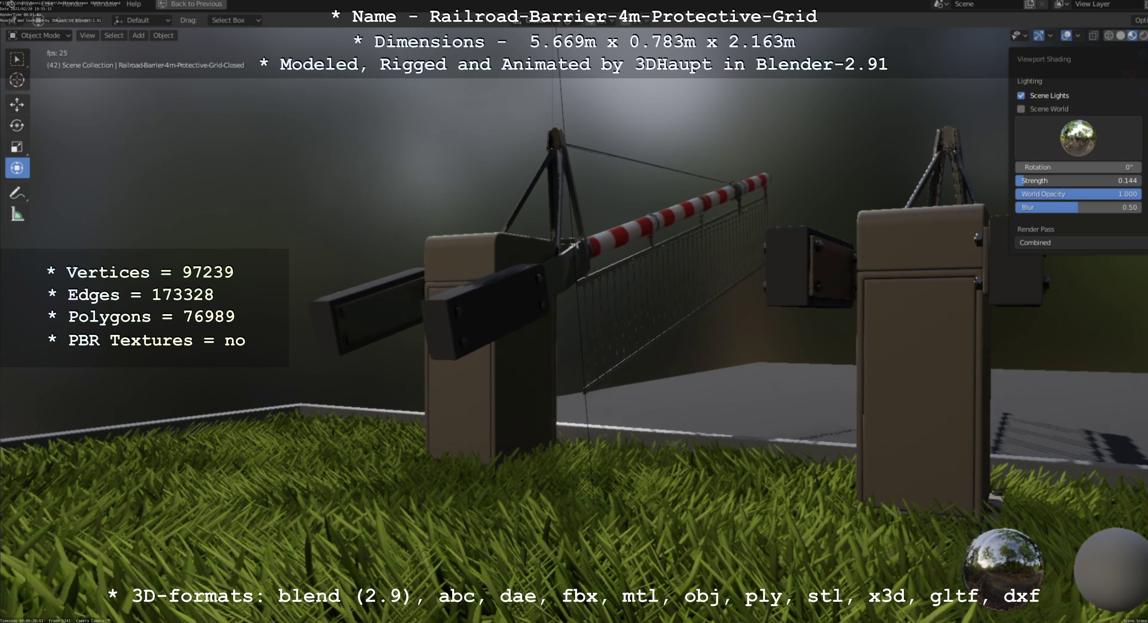 Railroad Barrier 4m High-Poly Protective Grid 3D model_8