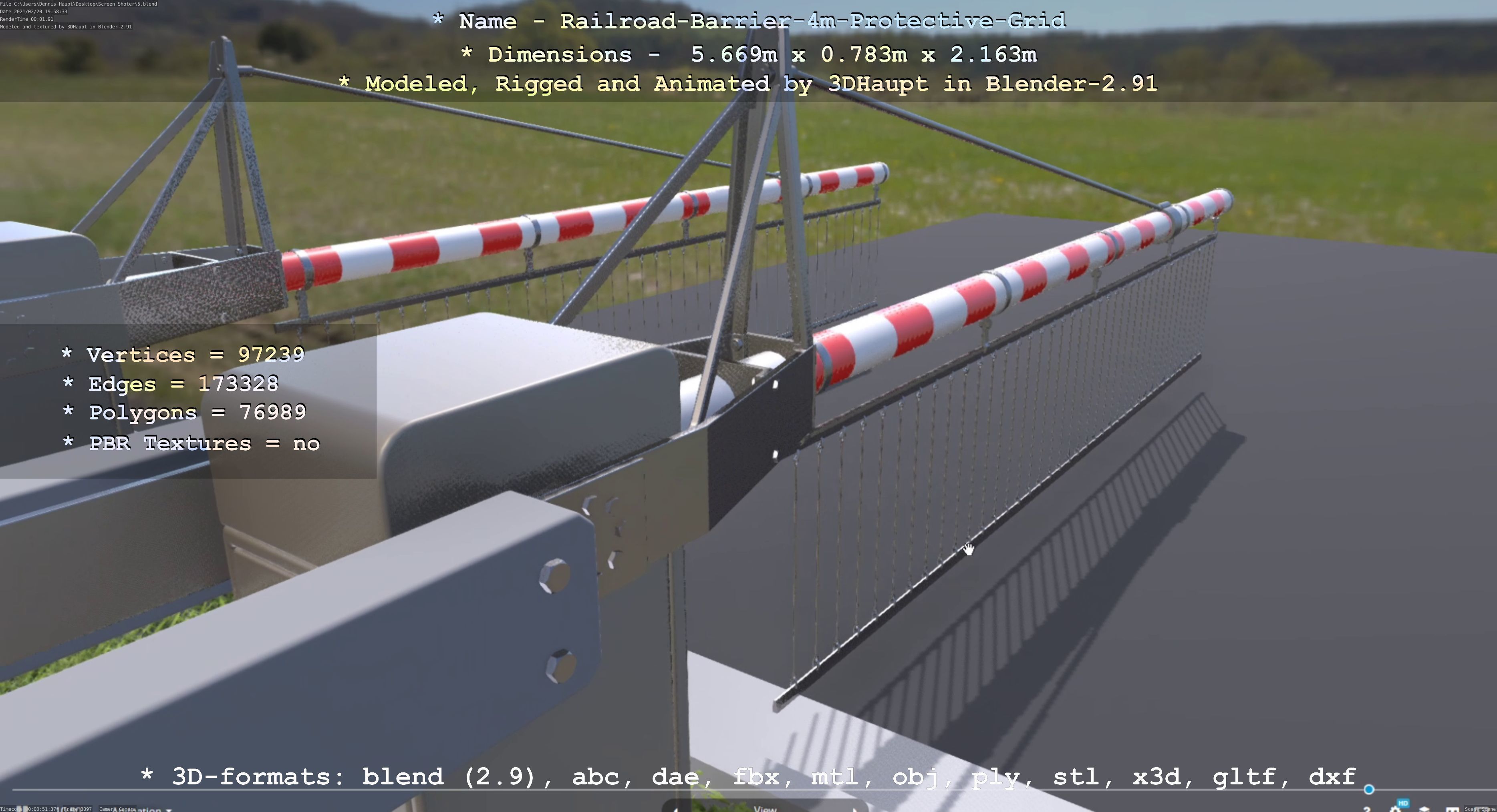 Railroad Barrier 4m High-Poly Protective Grid 3D model_137