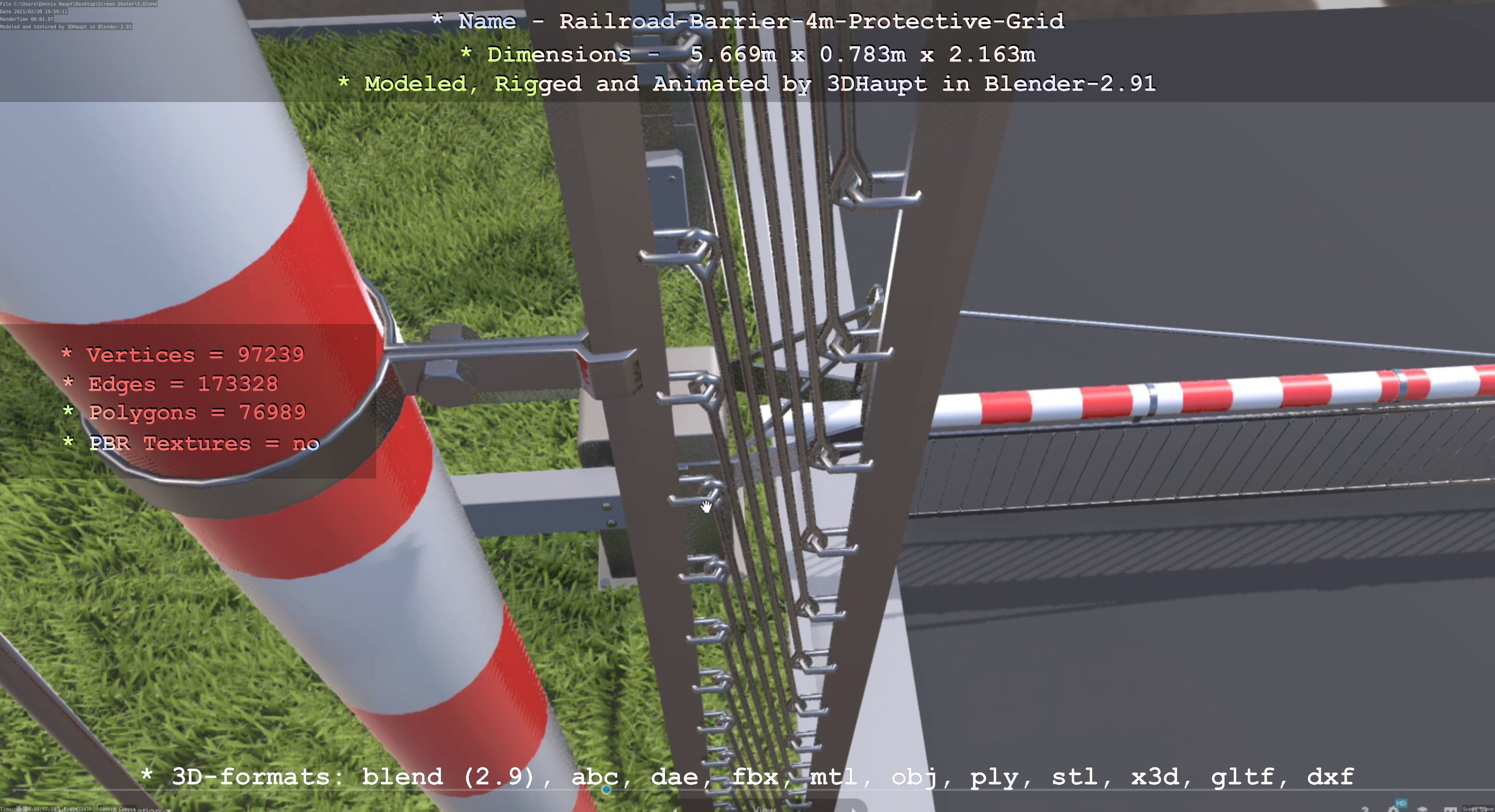 Railroad Barrier 4m High-Poly Protective Grid 3D model_40