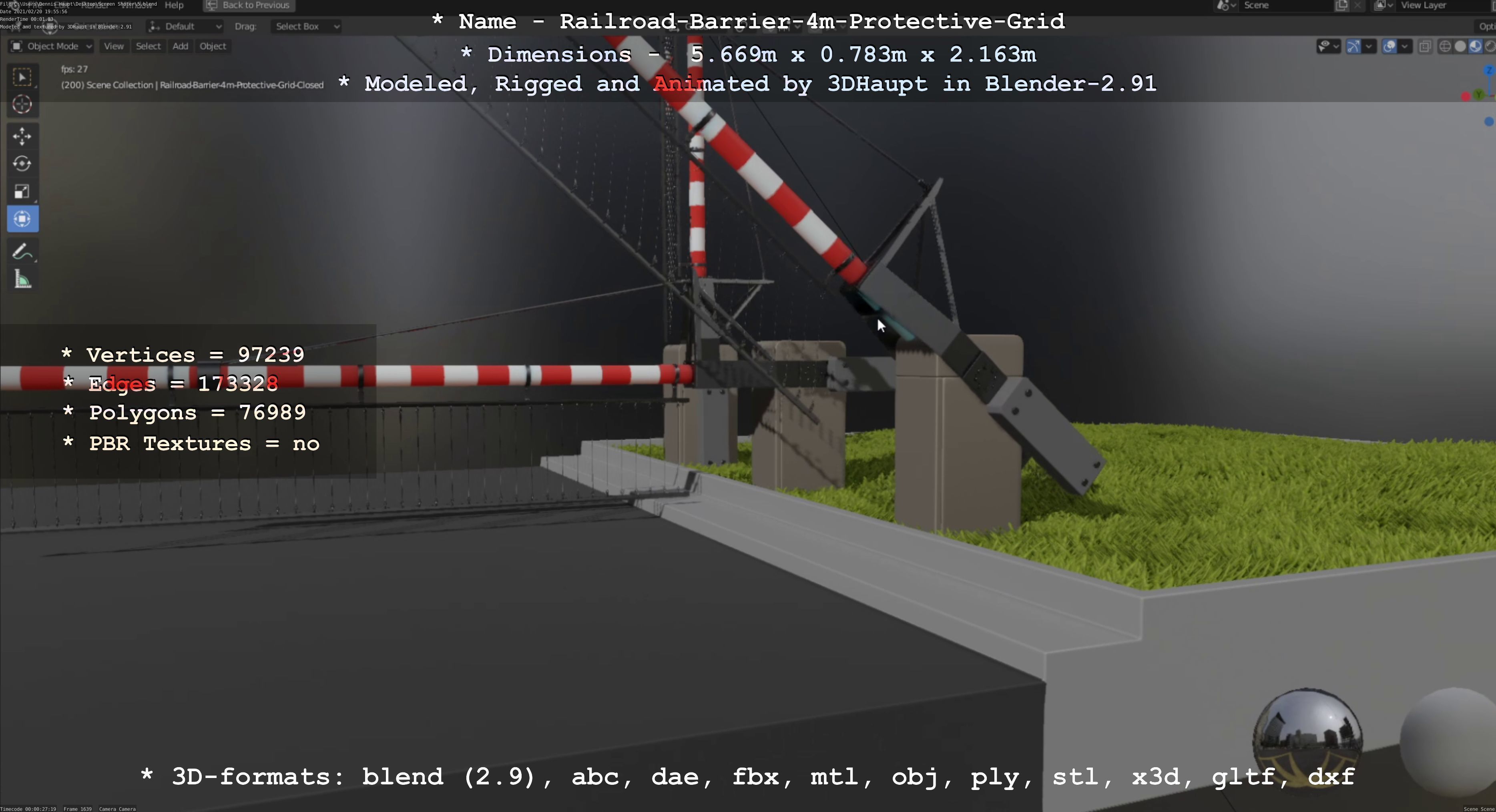 Railroad Barrier 4m High-Poly Protective Grid 3D model_109