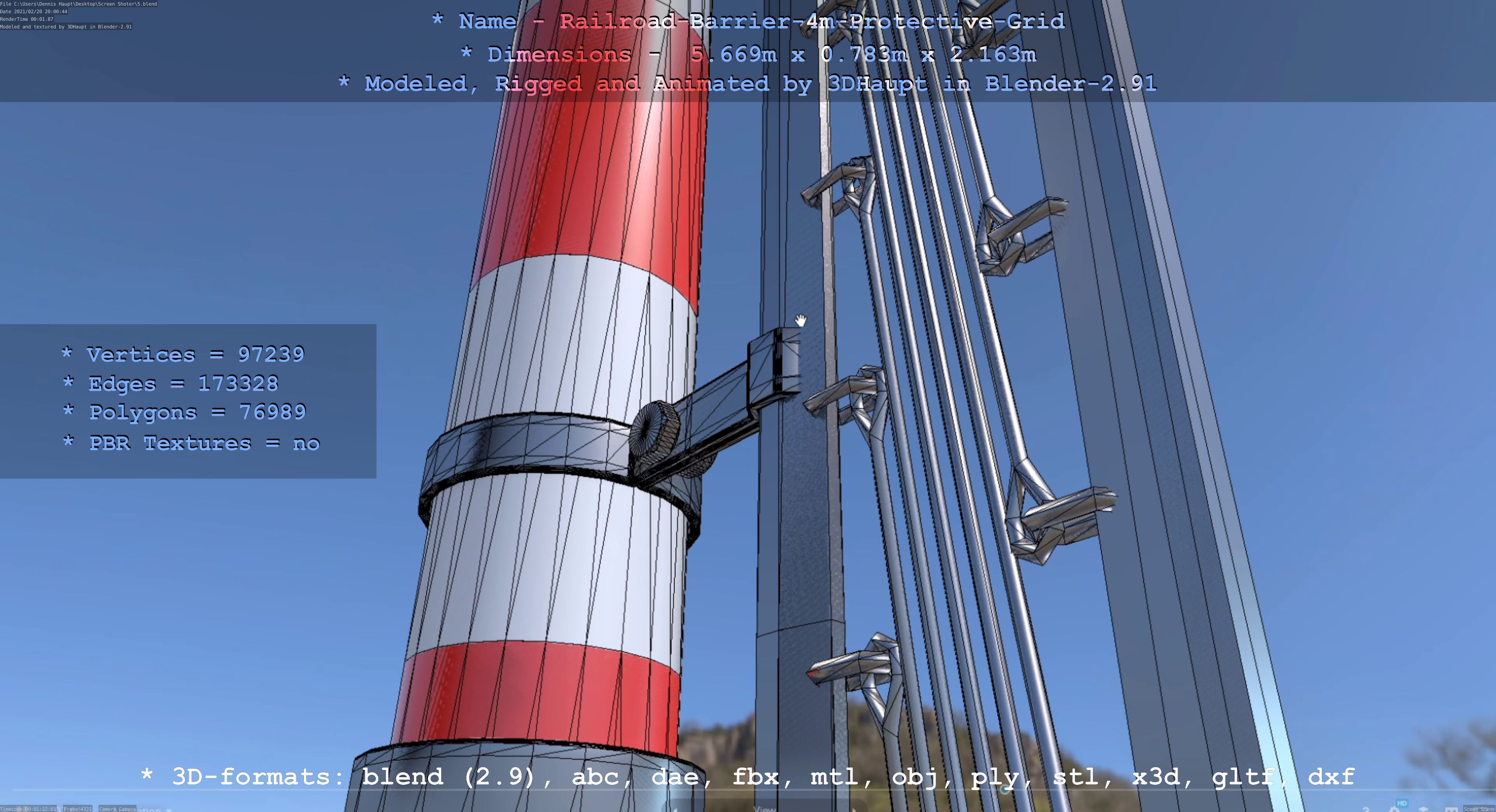 Railroad Barrier 4m High-Poly Protective Grid 3D model_50