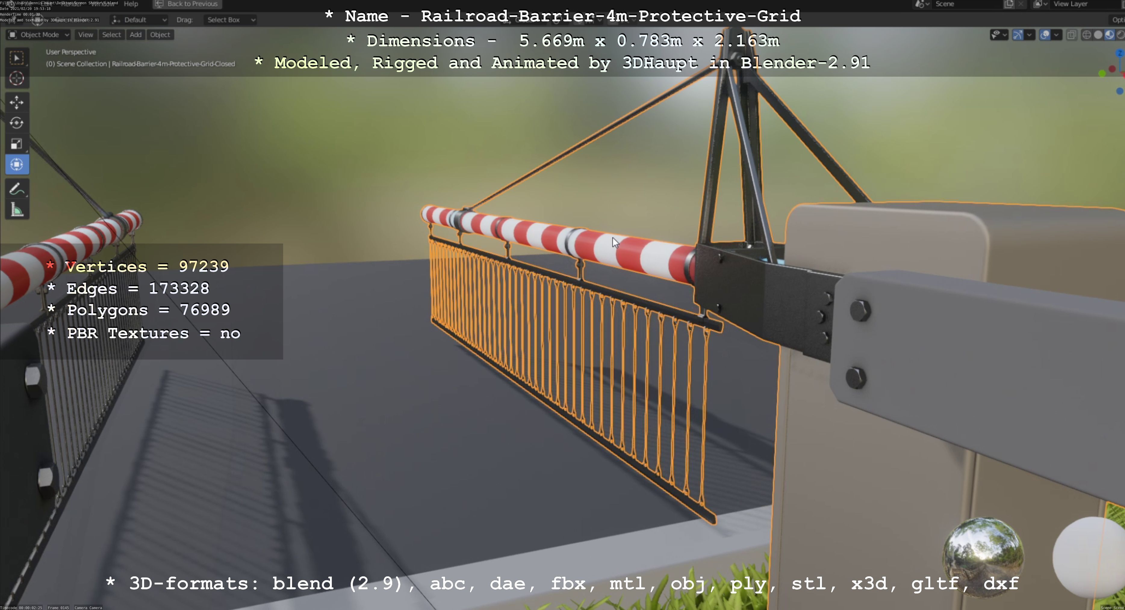 Railroad Barrier 4m High-Poly Protective Grid 3D model_78