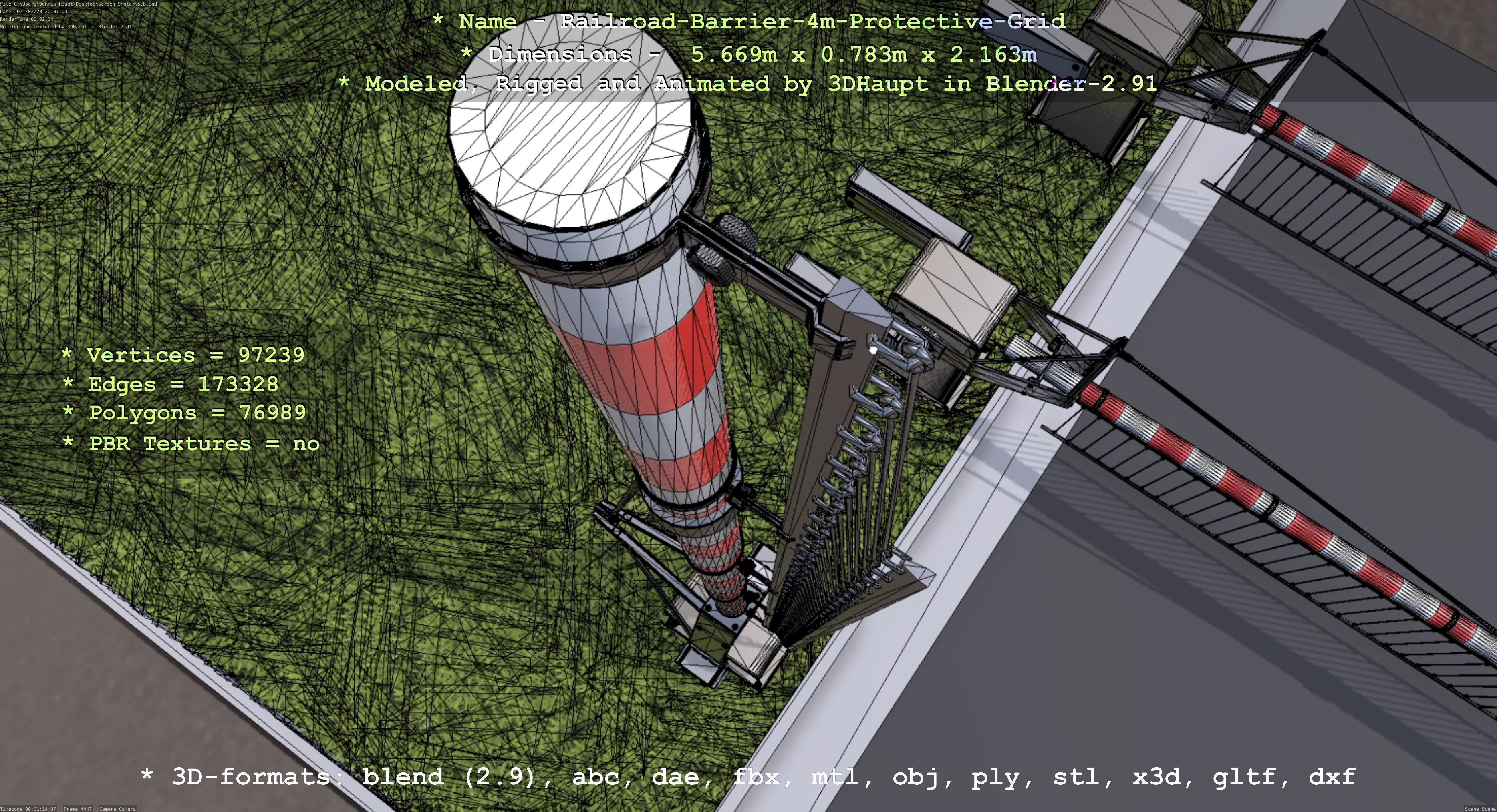 Railroad Barrier 4m High-Poly Protective Grid 3D model_58