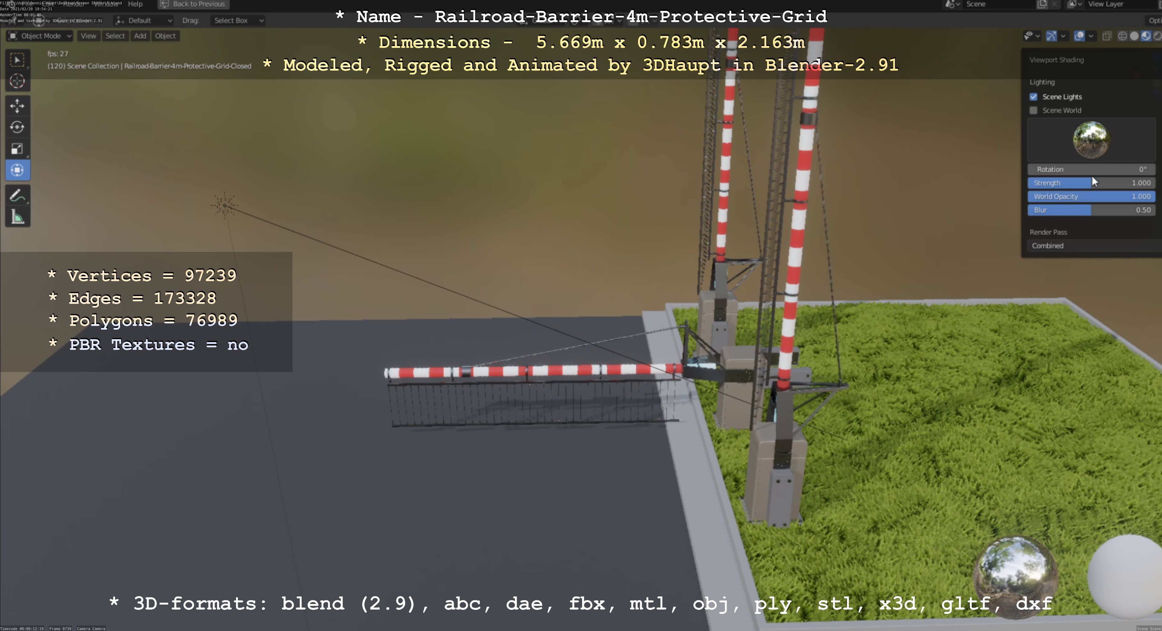 Railroad Barrier 4m High-Poly Protective Grid 3D model_89