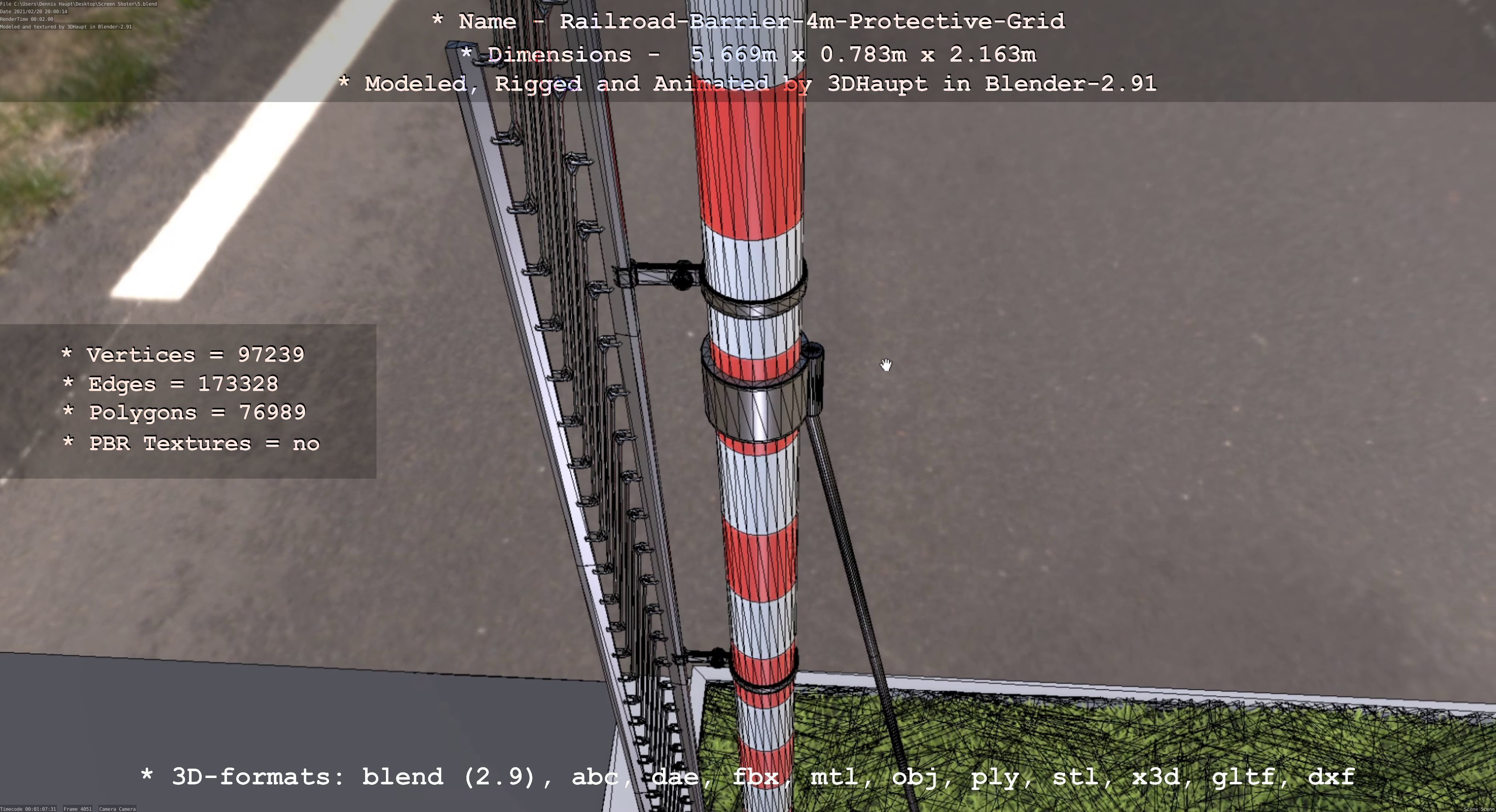 Railroad Barrier 4m High-Poly Protective Grid 3D model_48