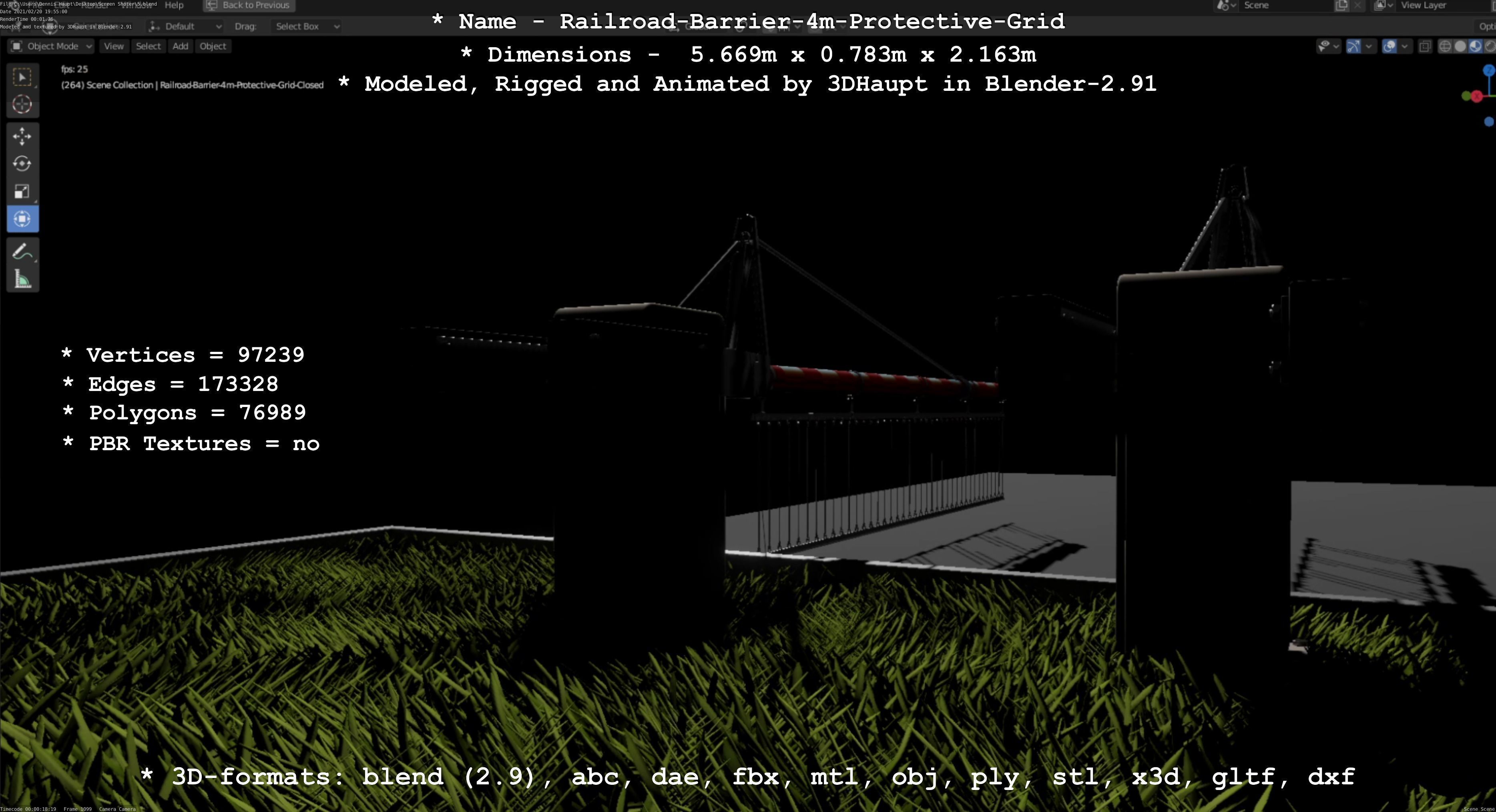 Railroad Barrier 4m High-Poly Protective Grid 3D model_94