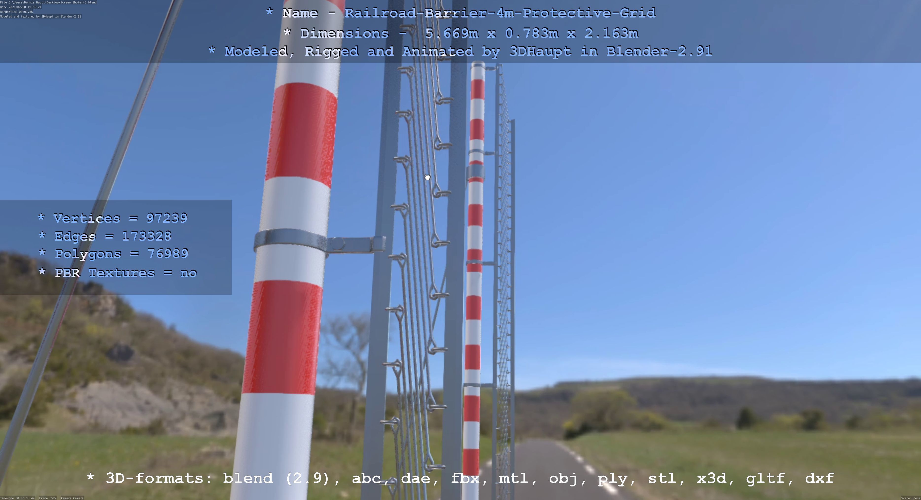 Railroad Barrier 4m High-Poly Protective Grid 3D model_63