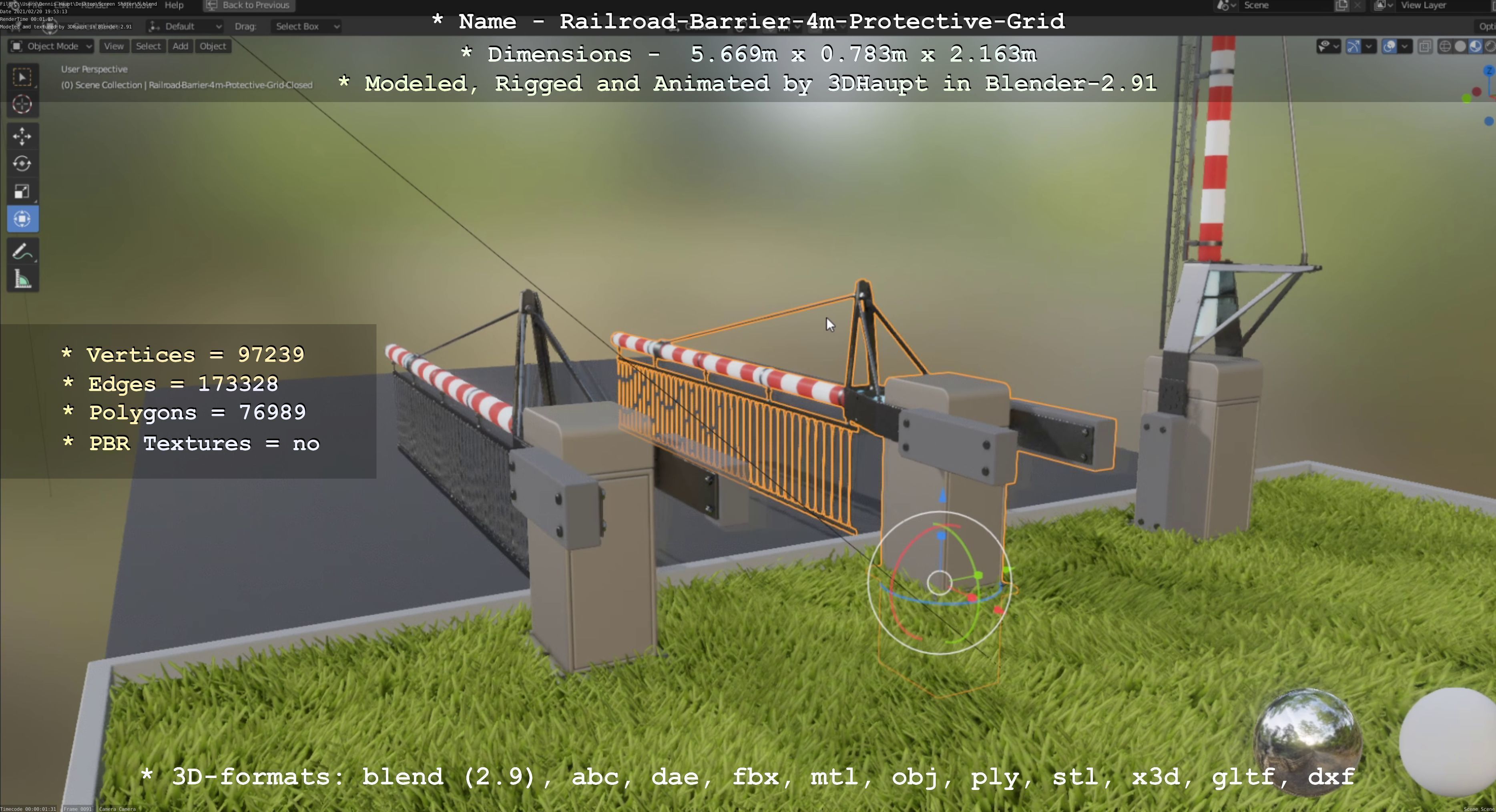 Railroad Barrier 4m High-Poly Protective Grid 3D model_76