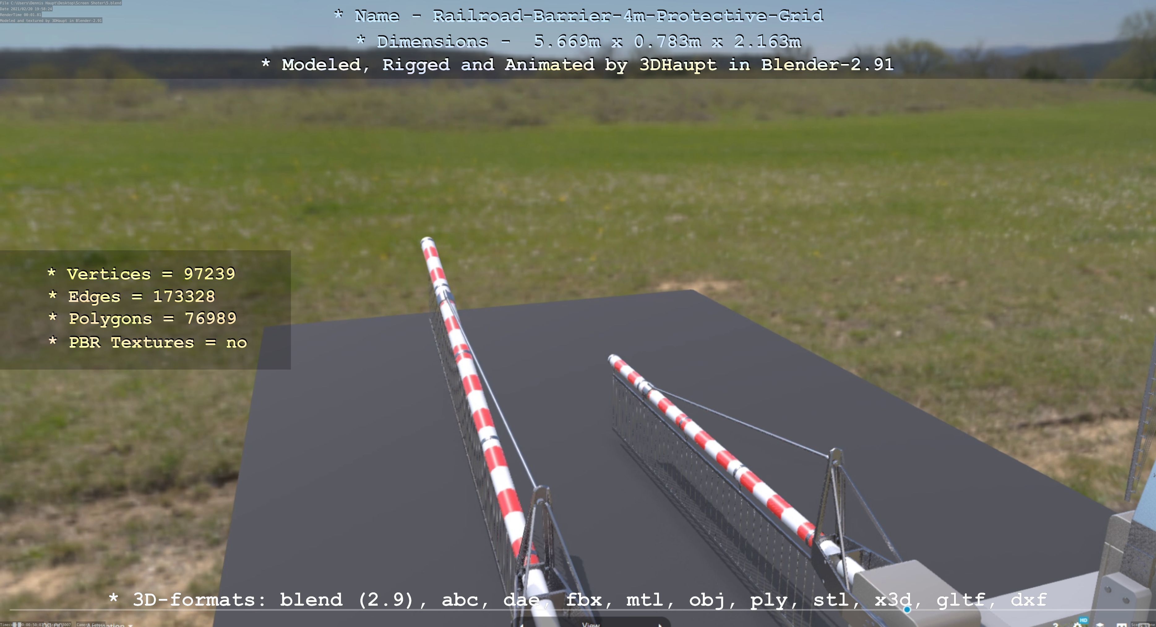 Railroad Barrier 4m High-Poly Protective Grid 3D model_132