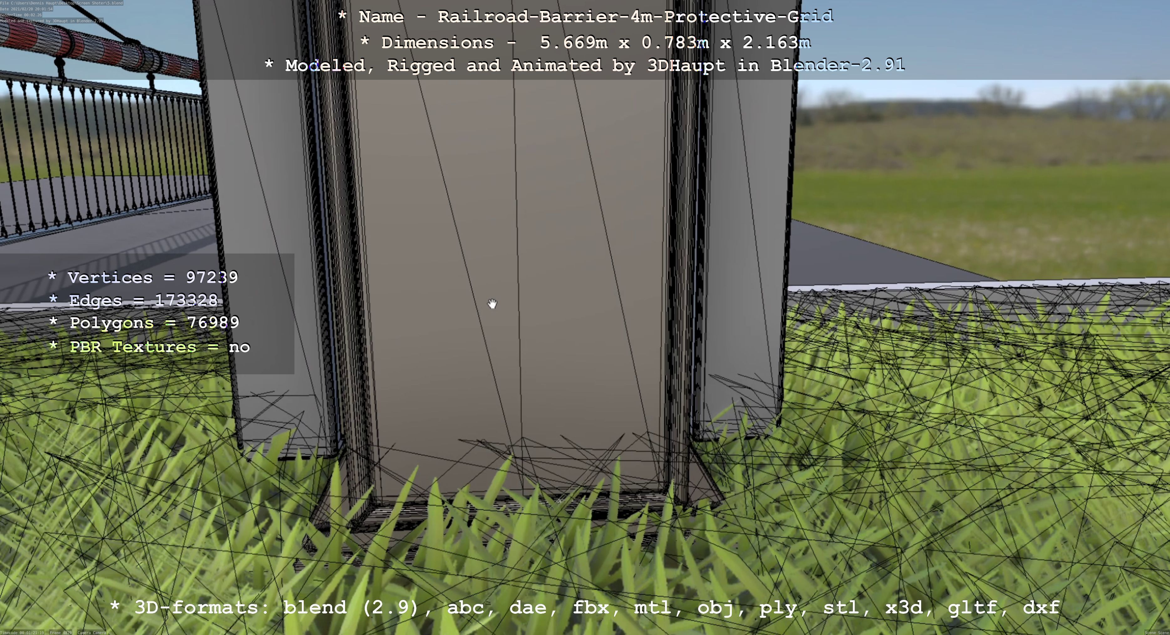 Railroad Barrier 4m High-Poly Protective Grid 3D model_67