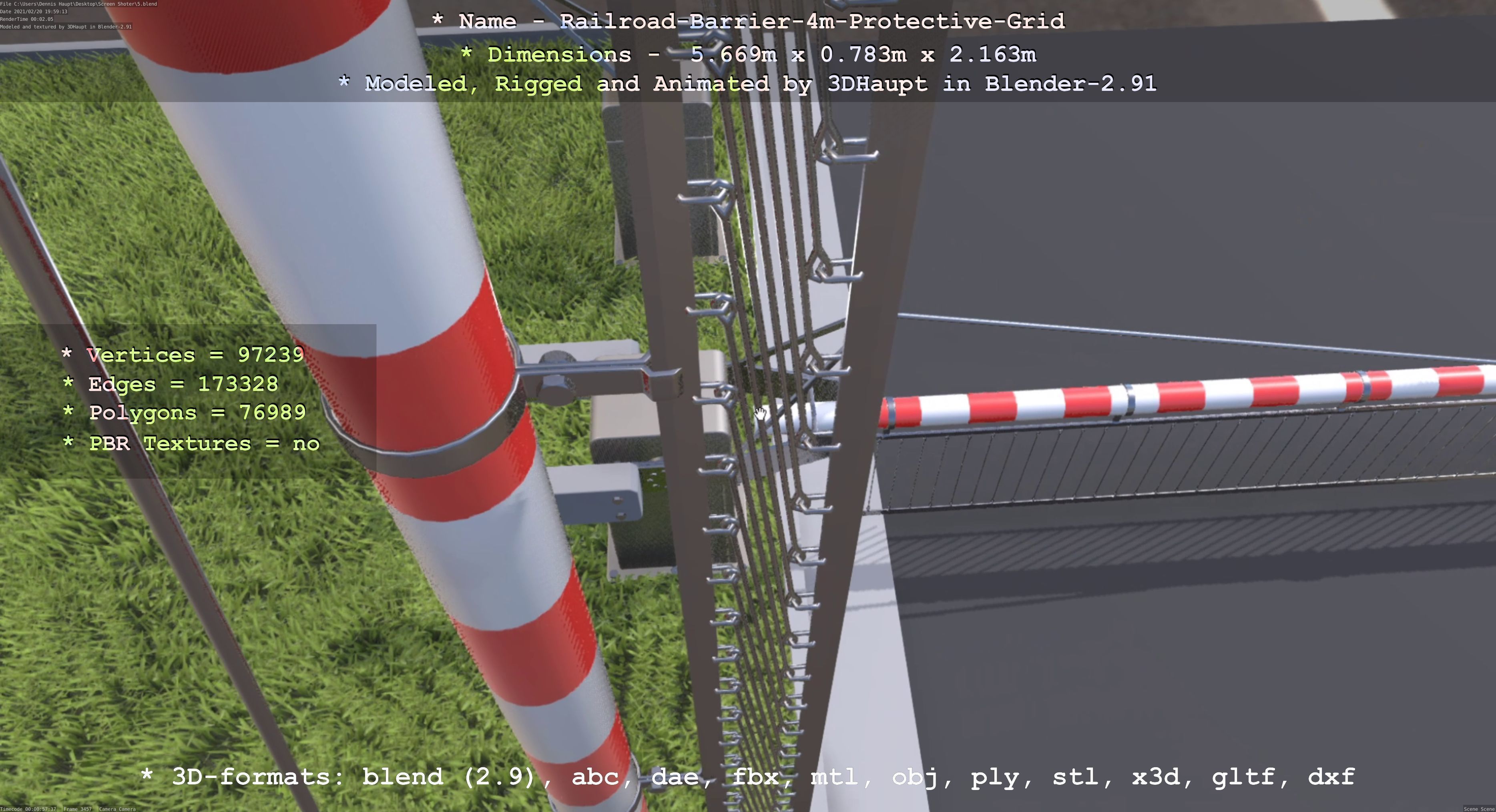 Railroad Barrier 4m High-Poly Protective Grid 3D model_41