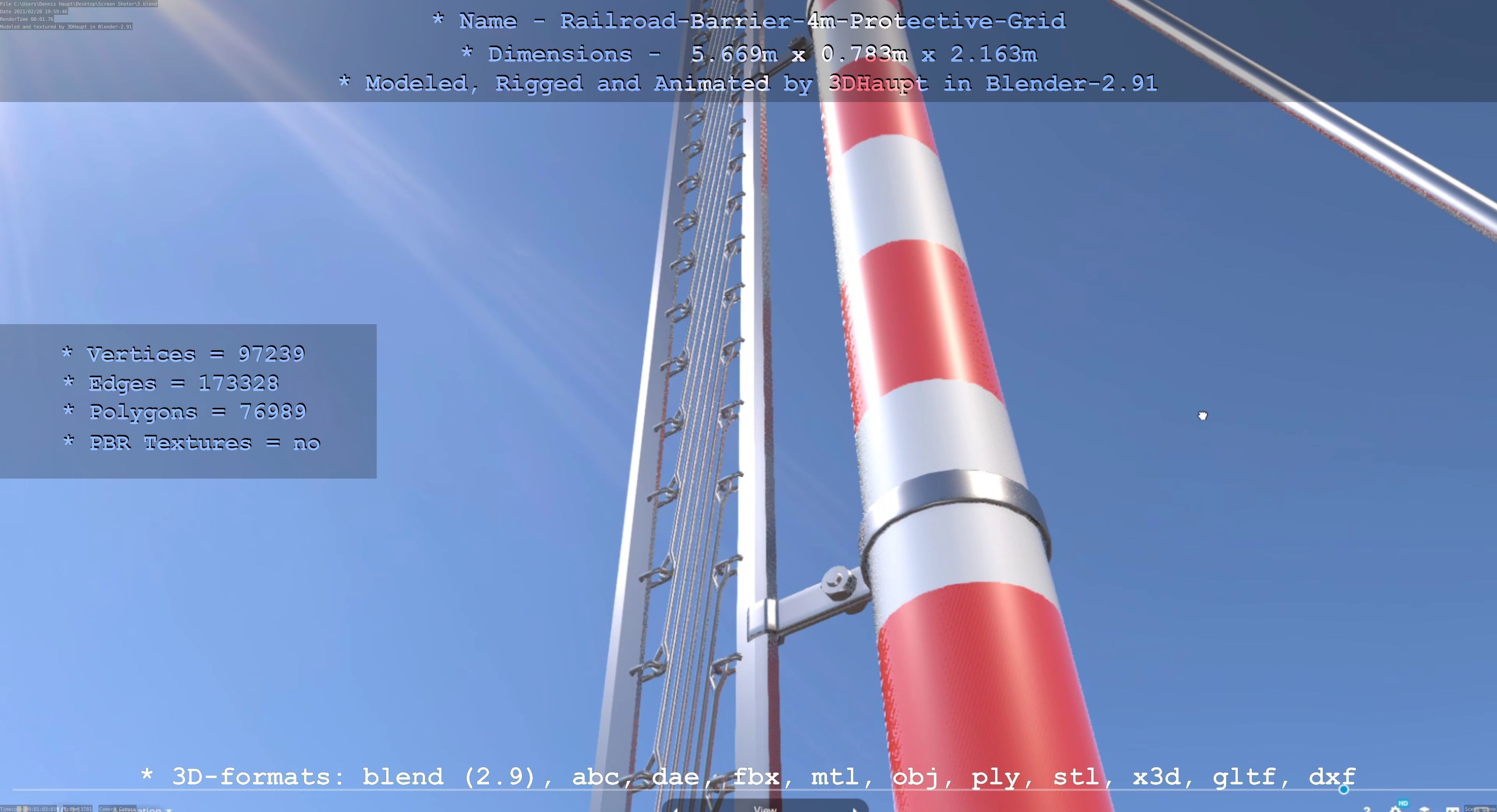 Railroad Barrier 4m High-Poly Protective Grid 3D model_22