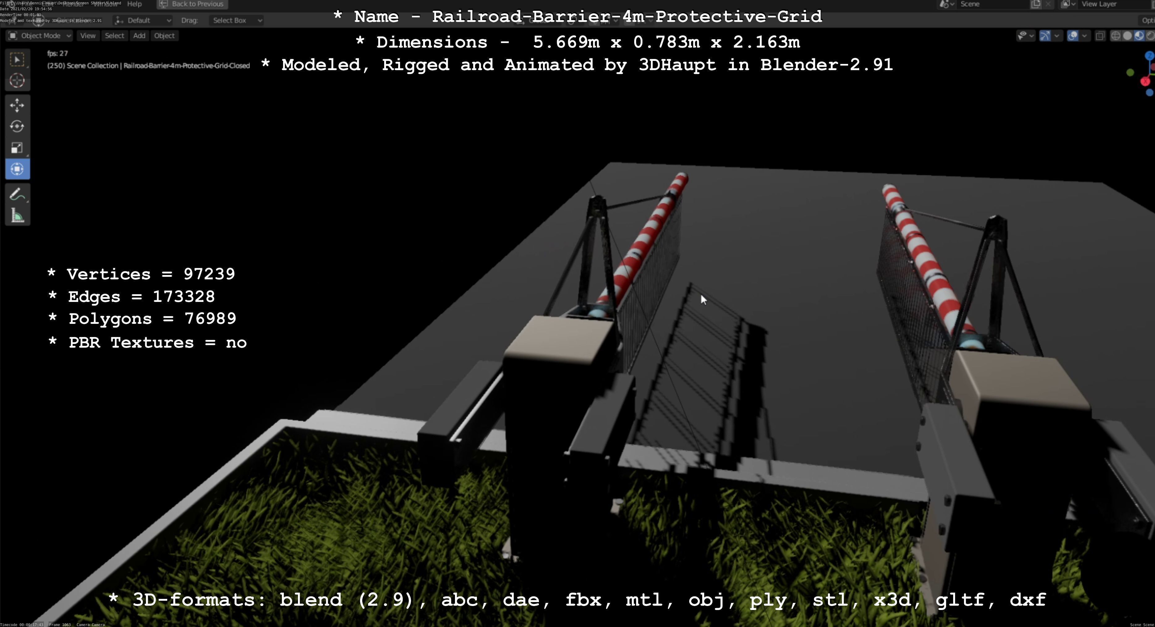Railroad Barrier 4m High-Poly Protective Grid 3D model_92