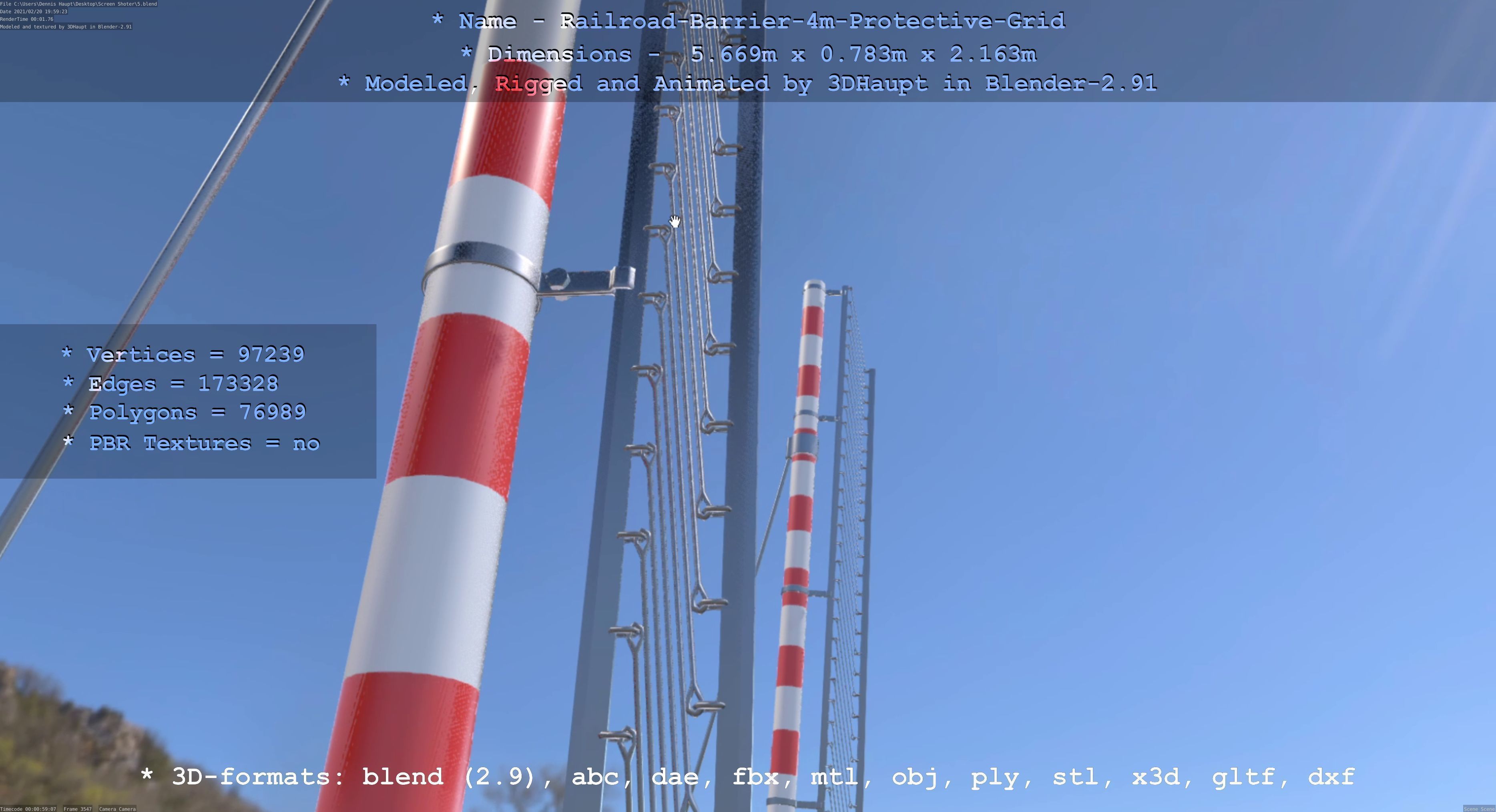 Railroad Barrier 4m High-Poly Protective Grid 3D model_21