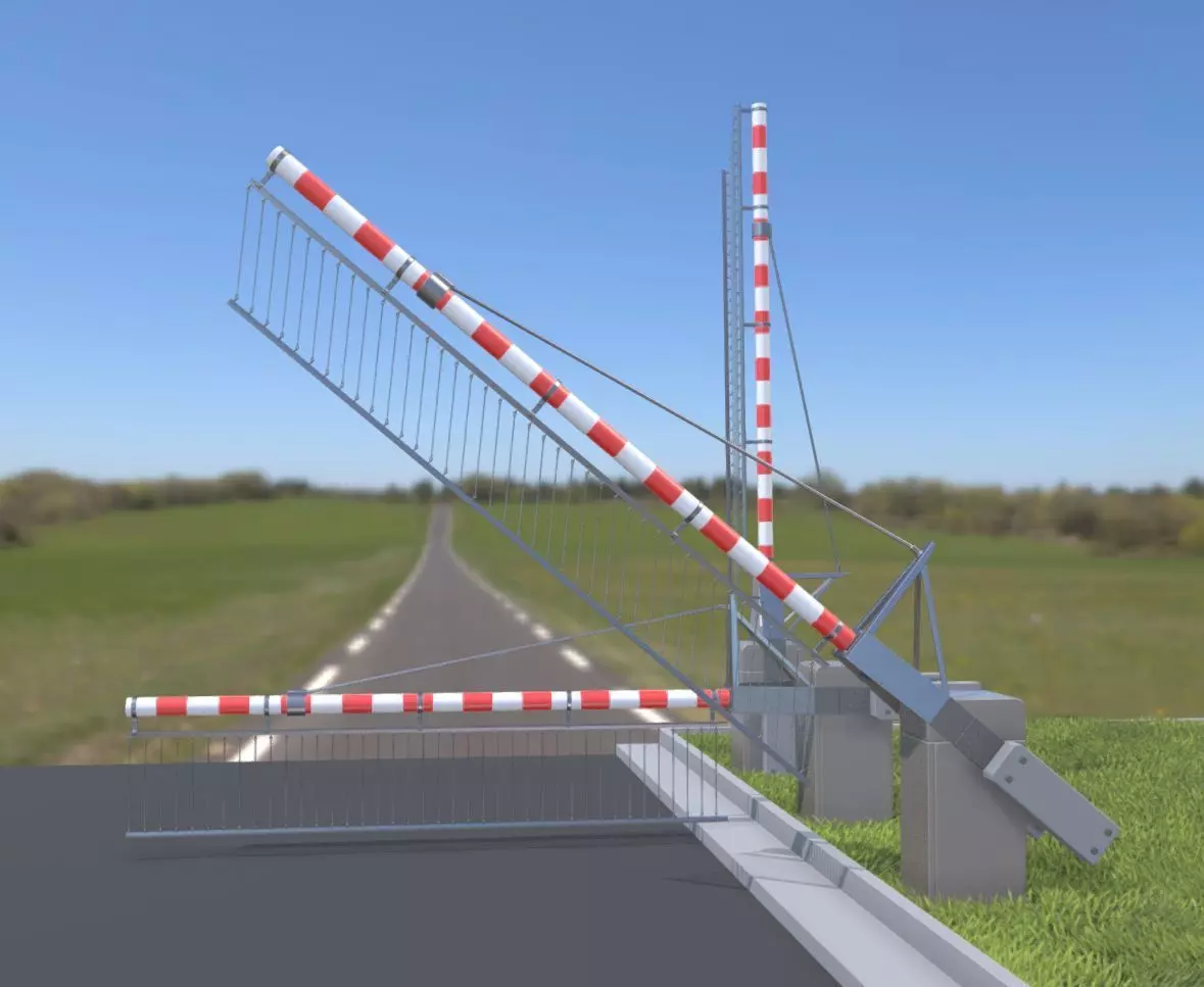 Railroad Barrier 4m High-Poly Protective Grid 3D model_0