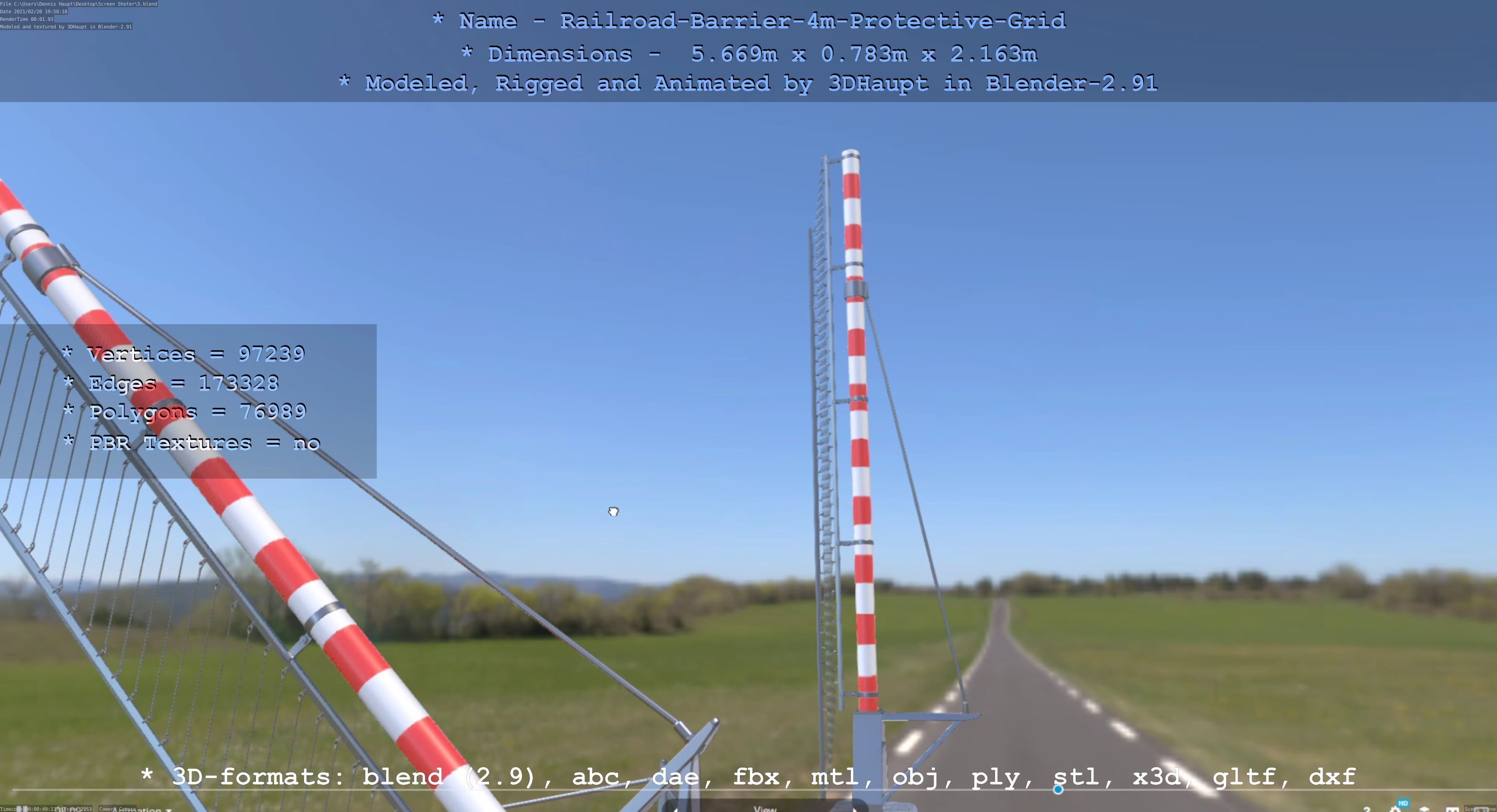 Railroad Barrier 4m High-Poly Protective Grid 3D model_128