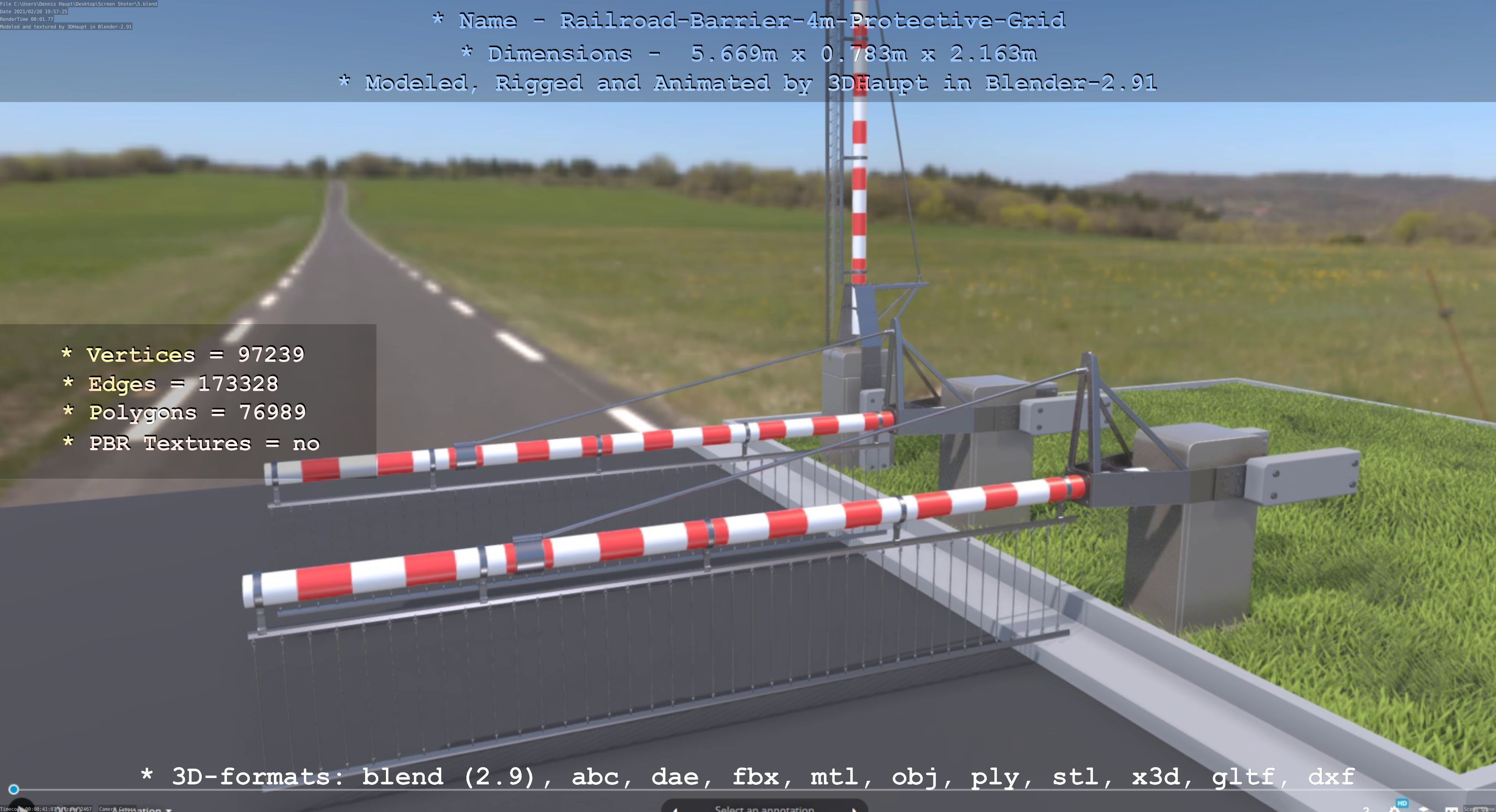 Railroad Barrier 4m High-Poly Protective Grid 3D model_117