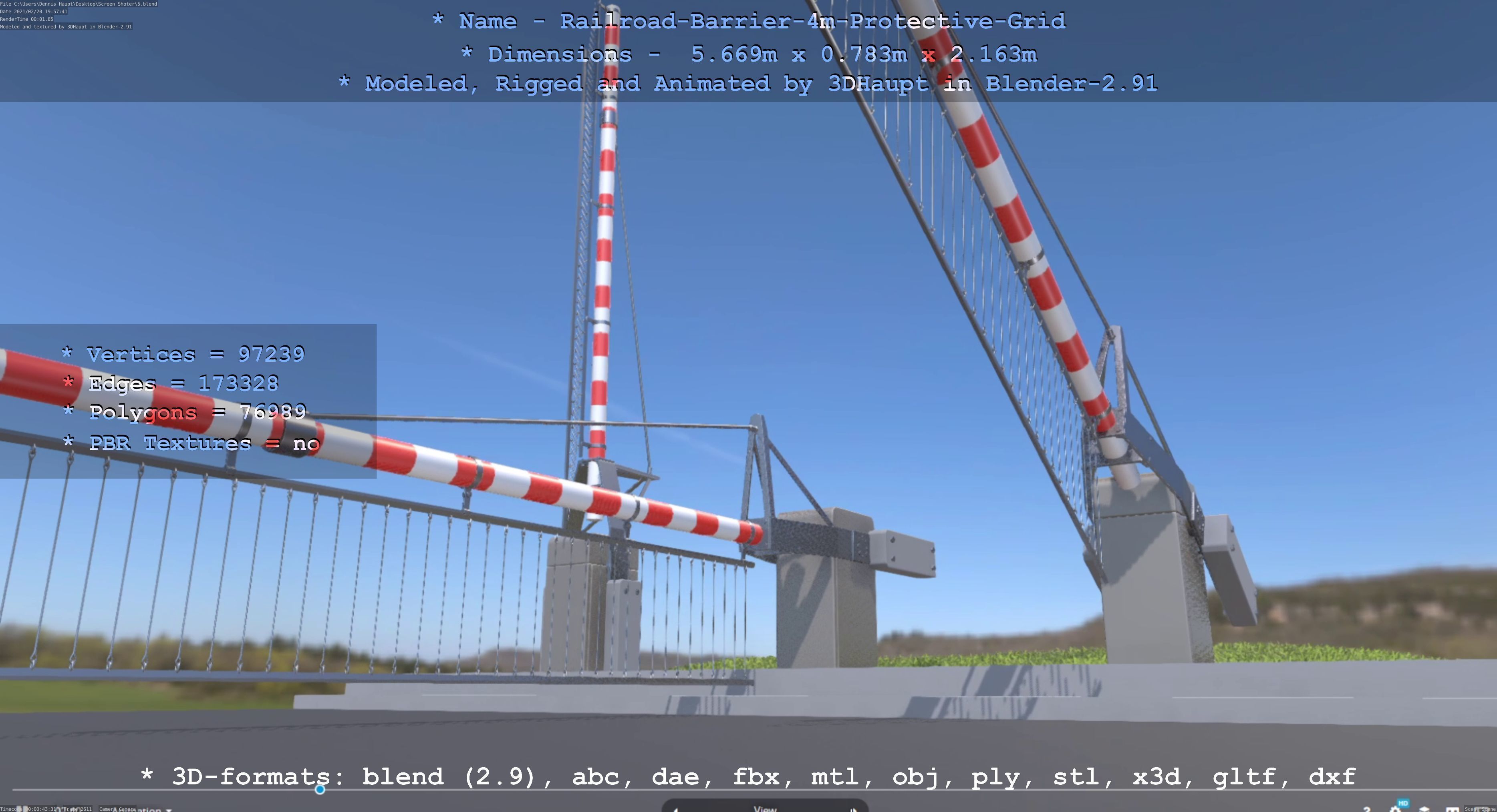 Railroad Barrier 4m High-Poly Protective Grid 3D model_124