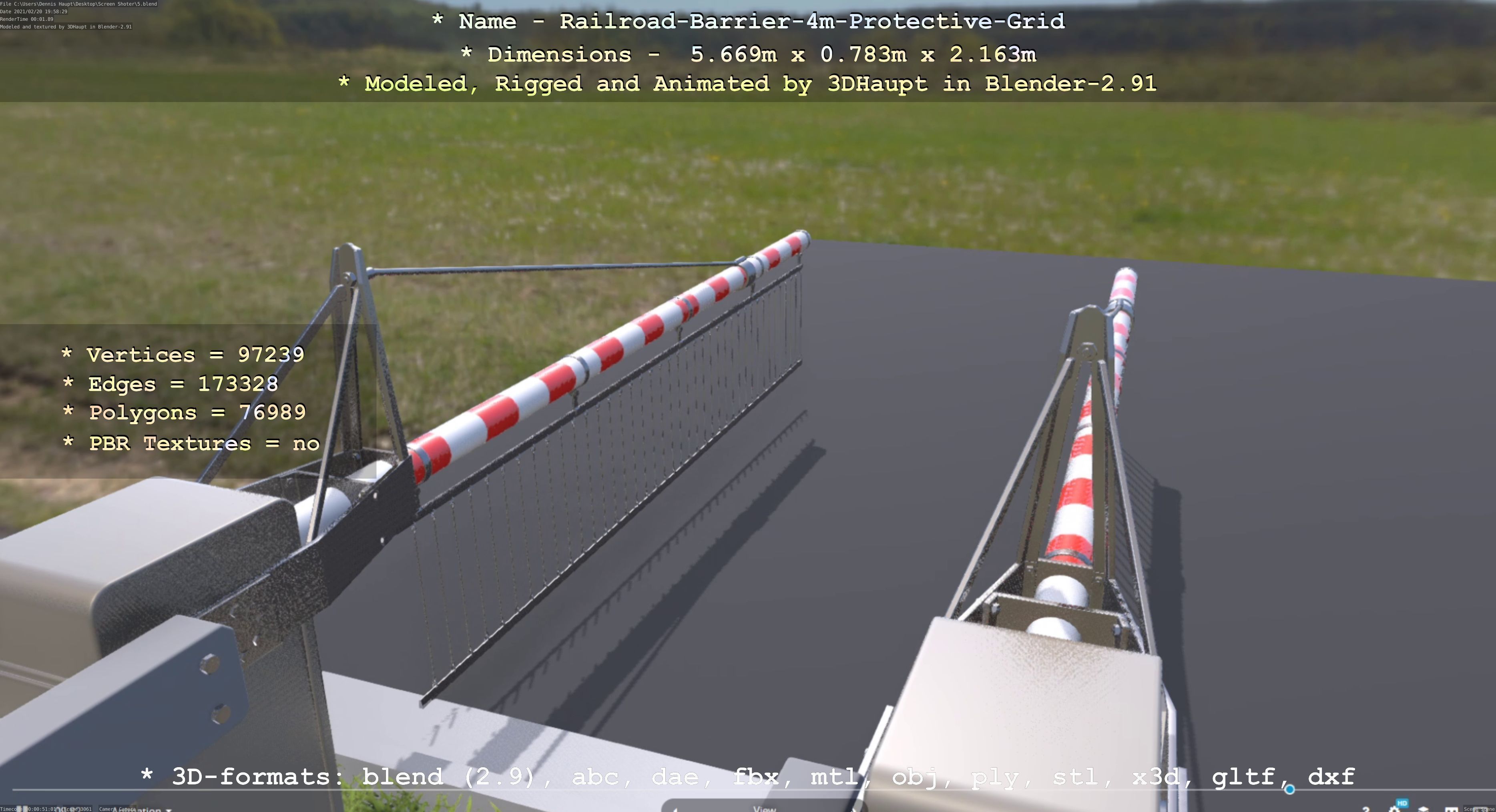 Railroad Barrier 4m High-Poly Protective Grid 3D model_135