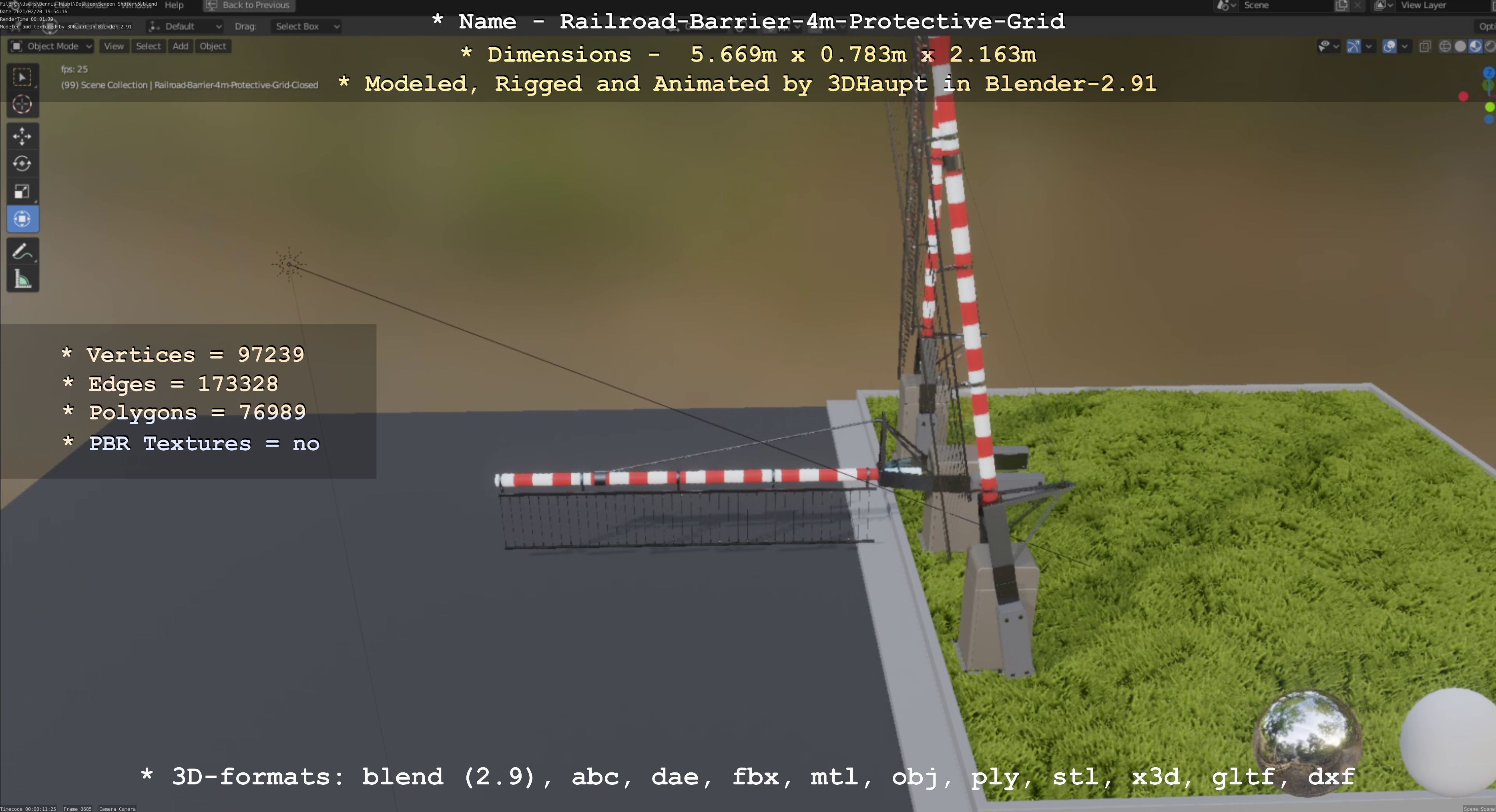 Railroad Barrier 4m High-Poly Protective Grid 3D model_86
