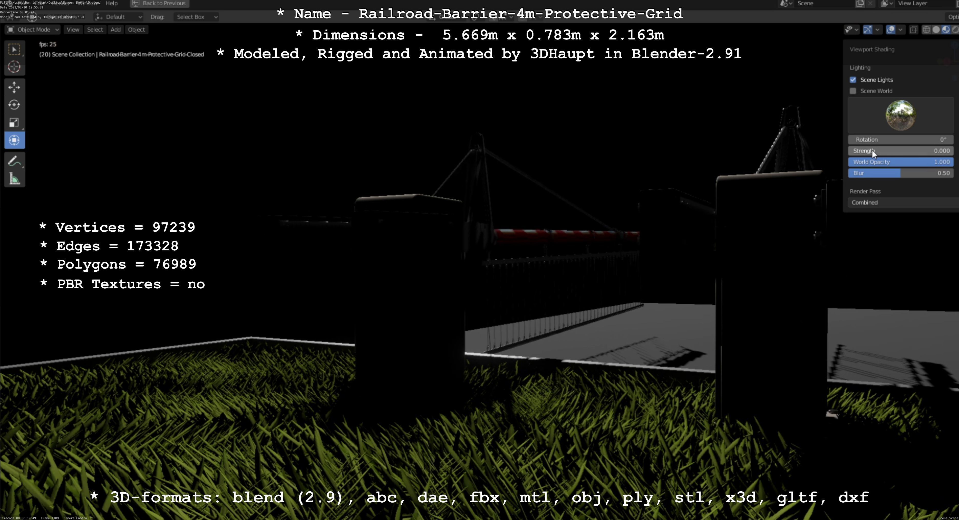 Railroad Barrier 4m High-Poly Protective Grid 3D model_99