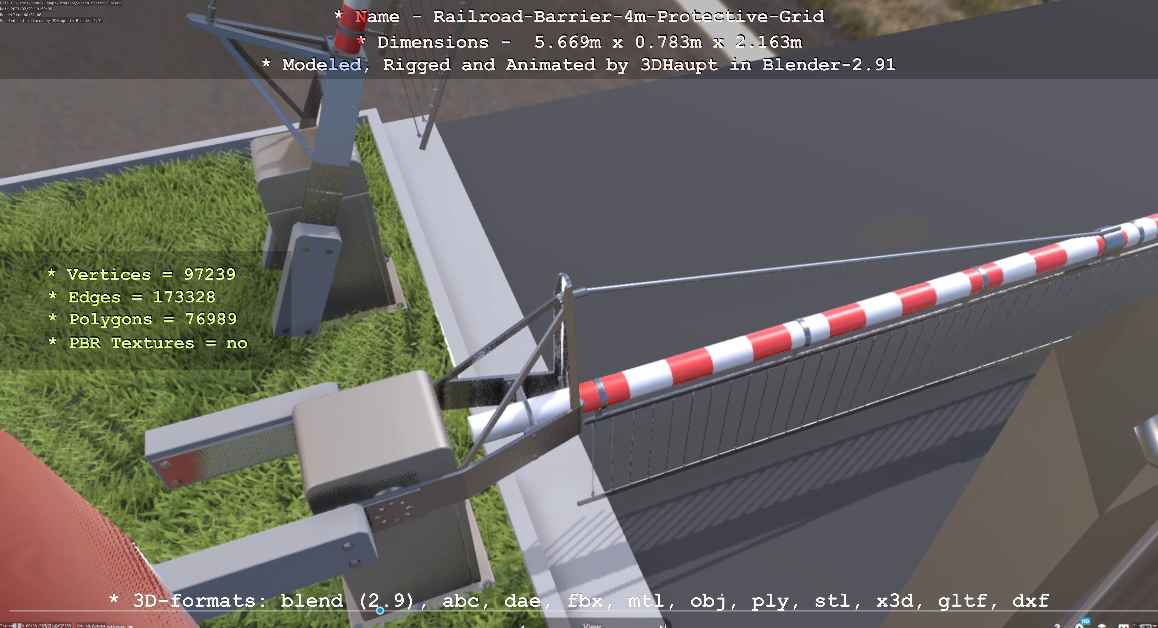 Railroad Barrier 4m High-Poly Protective Grid 3D model_139