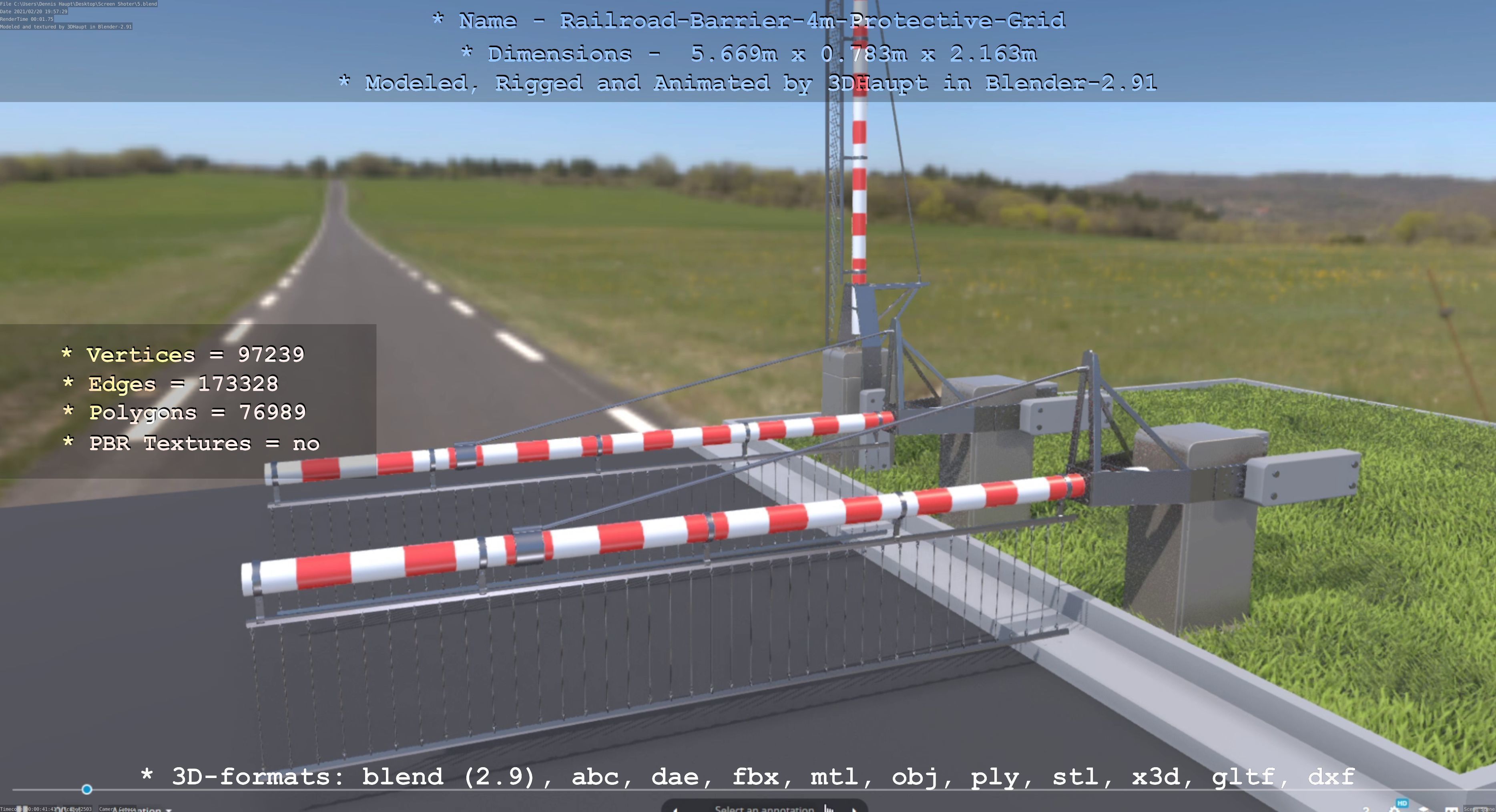 Railroad Barrier 4m High-Poly Protective Grid 3D model_120