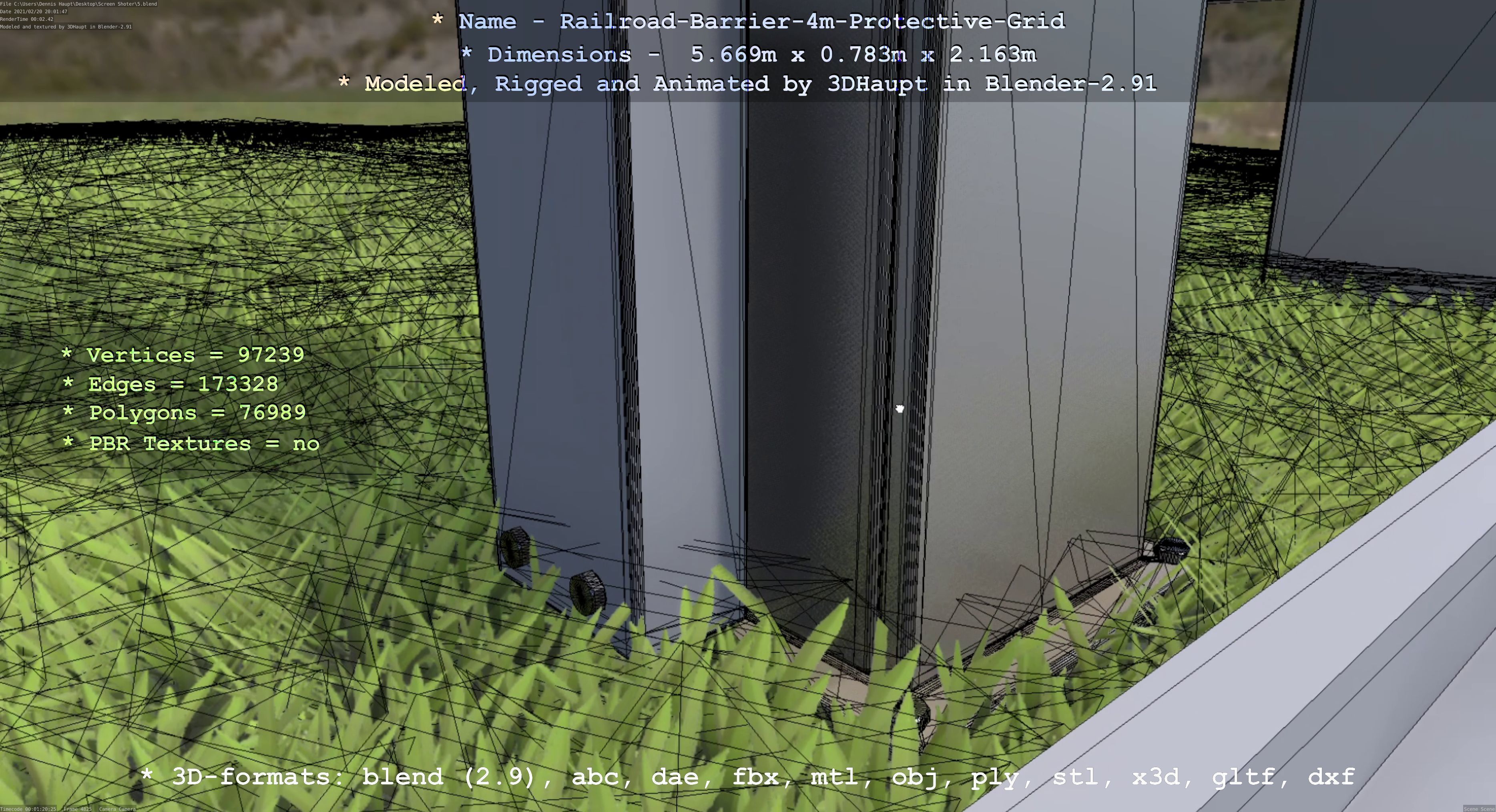 Railroad Barrier 4m High-Poly Protective Grid 3D model_64