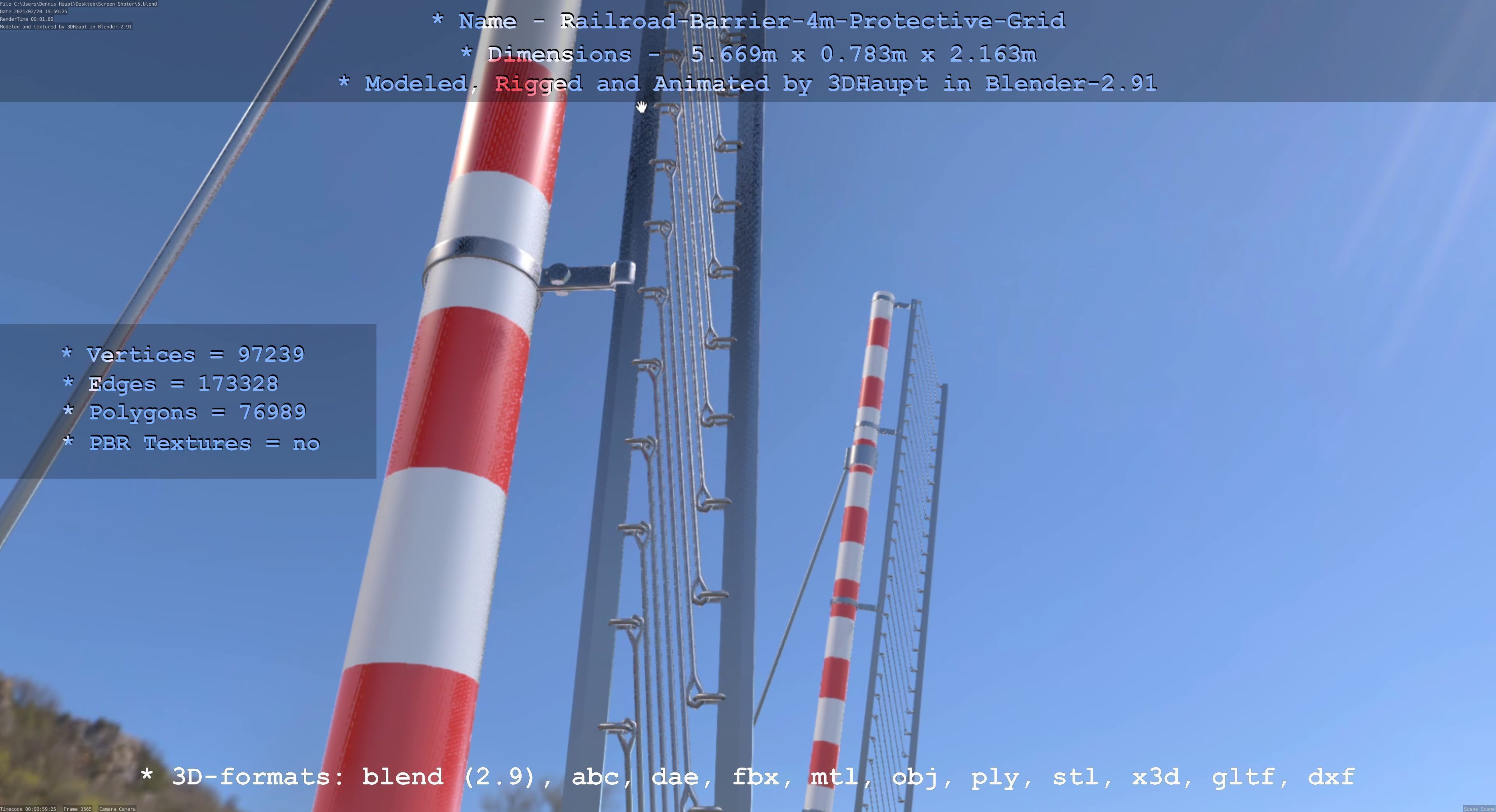 Railroad Barrier 4m High-Poly Protective Grid 3D model_74