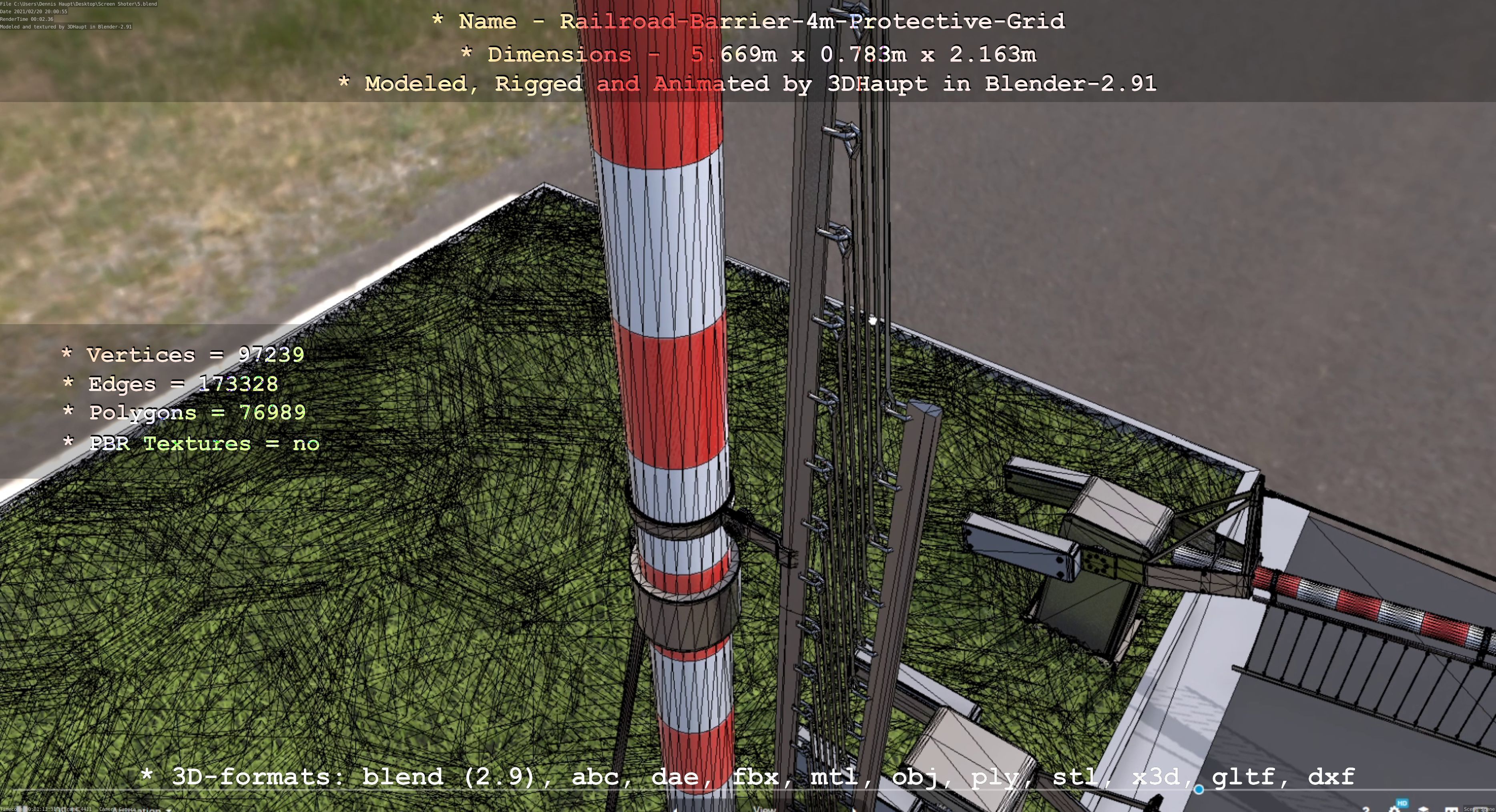 Railroad Barrier 4m High-Poly Protective Grid 3D model_56
