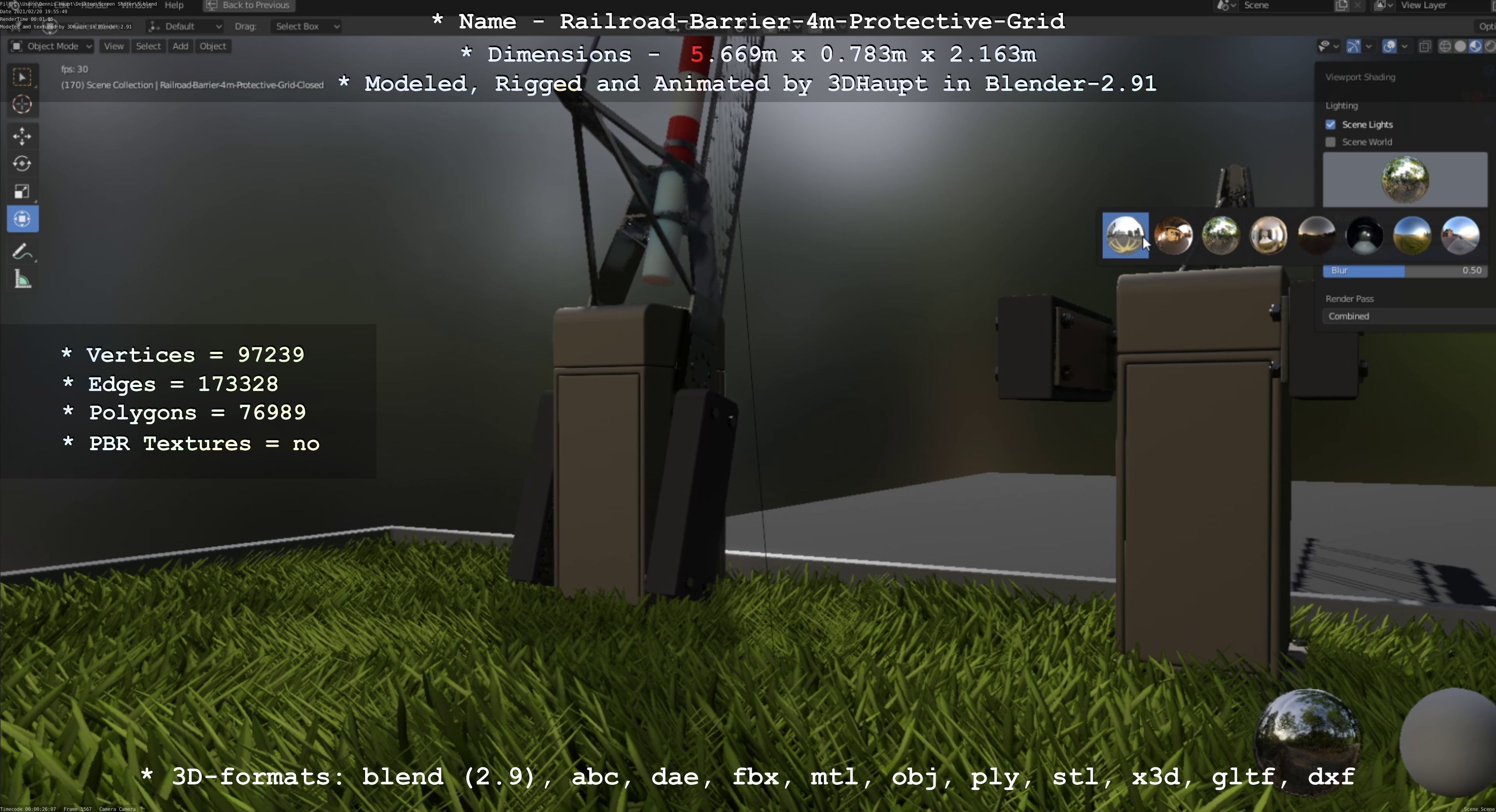 Railroad Barrier 4m High-Poly Protective Grid 3D model_105