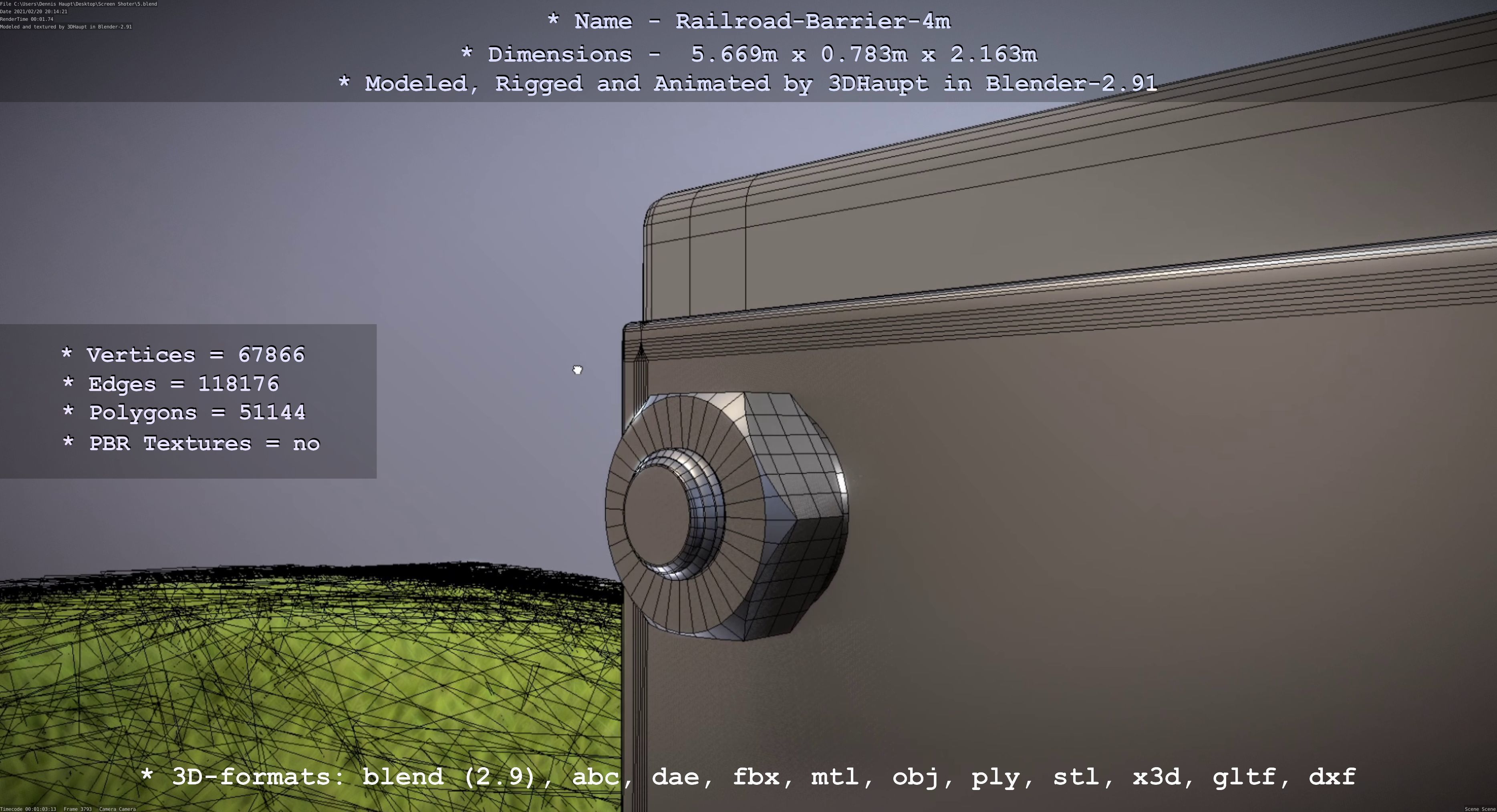 Railroad Barrier 4m High-Poly 3D model_89