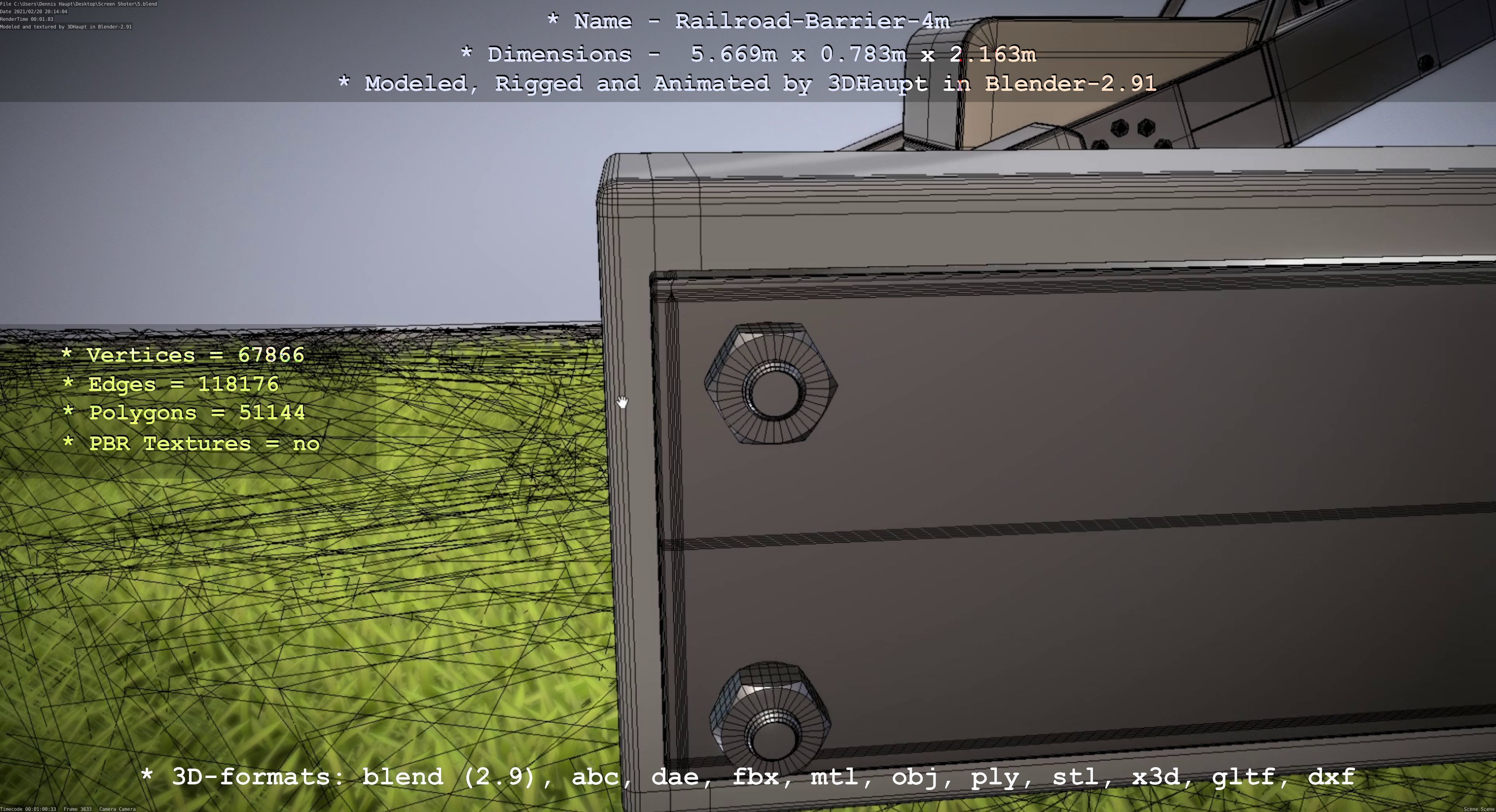 Railroad Barrier 4m High-Poly 3D model_88