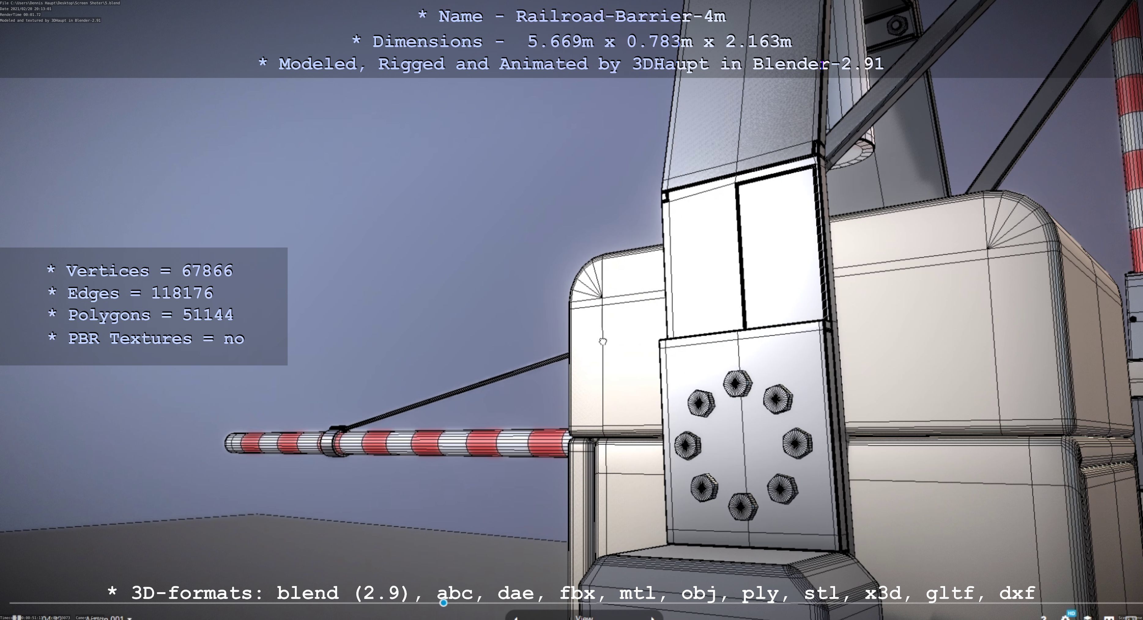 Railroad Barrier 4m High-Poly 3D model_14
