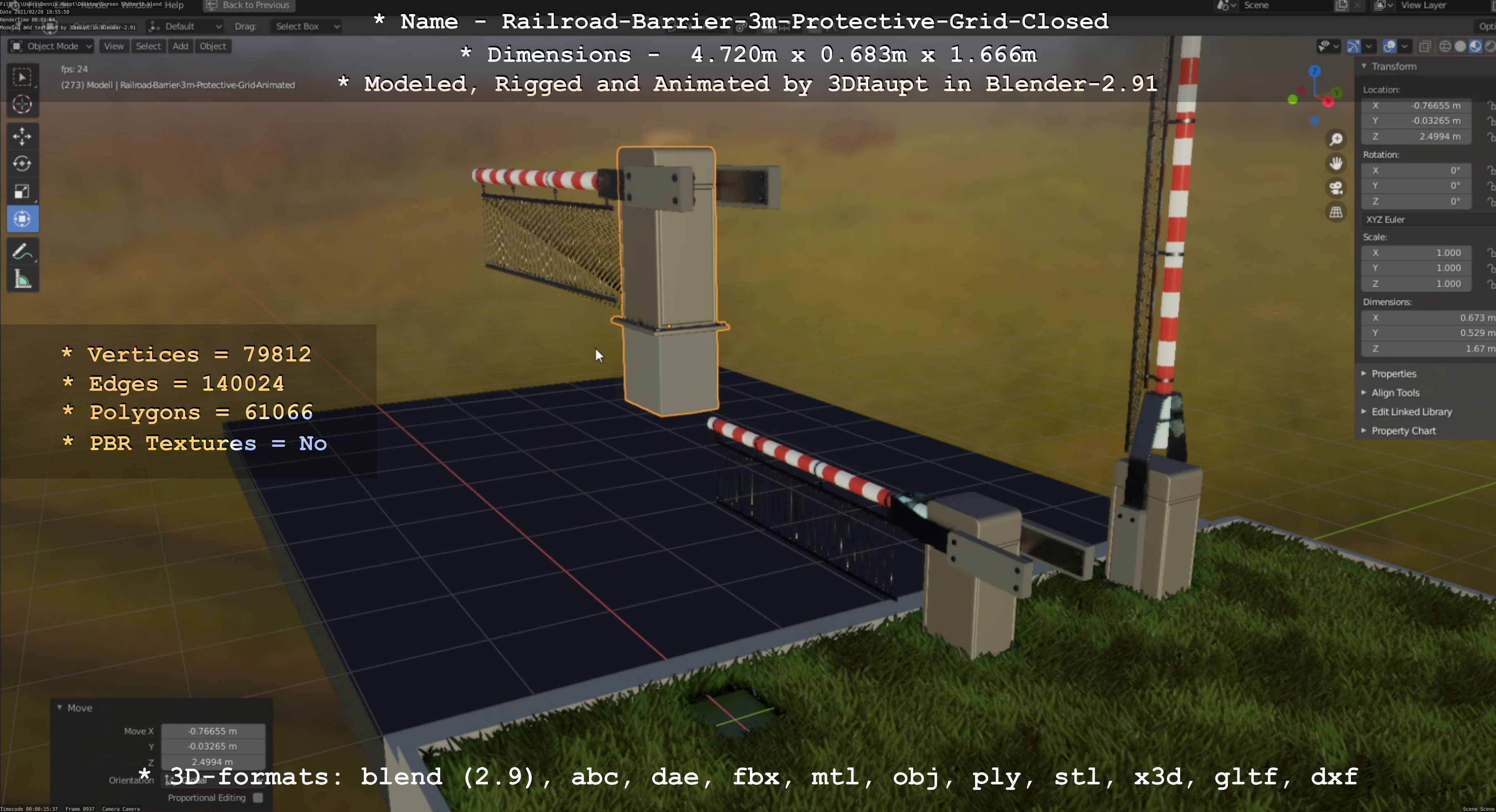 Railroad Barrier 3m High-Poly Version with Protective Grid 3D model_90