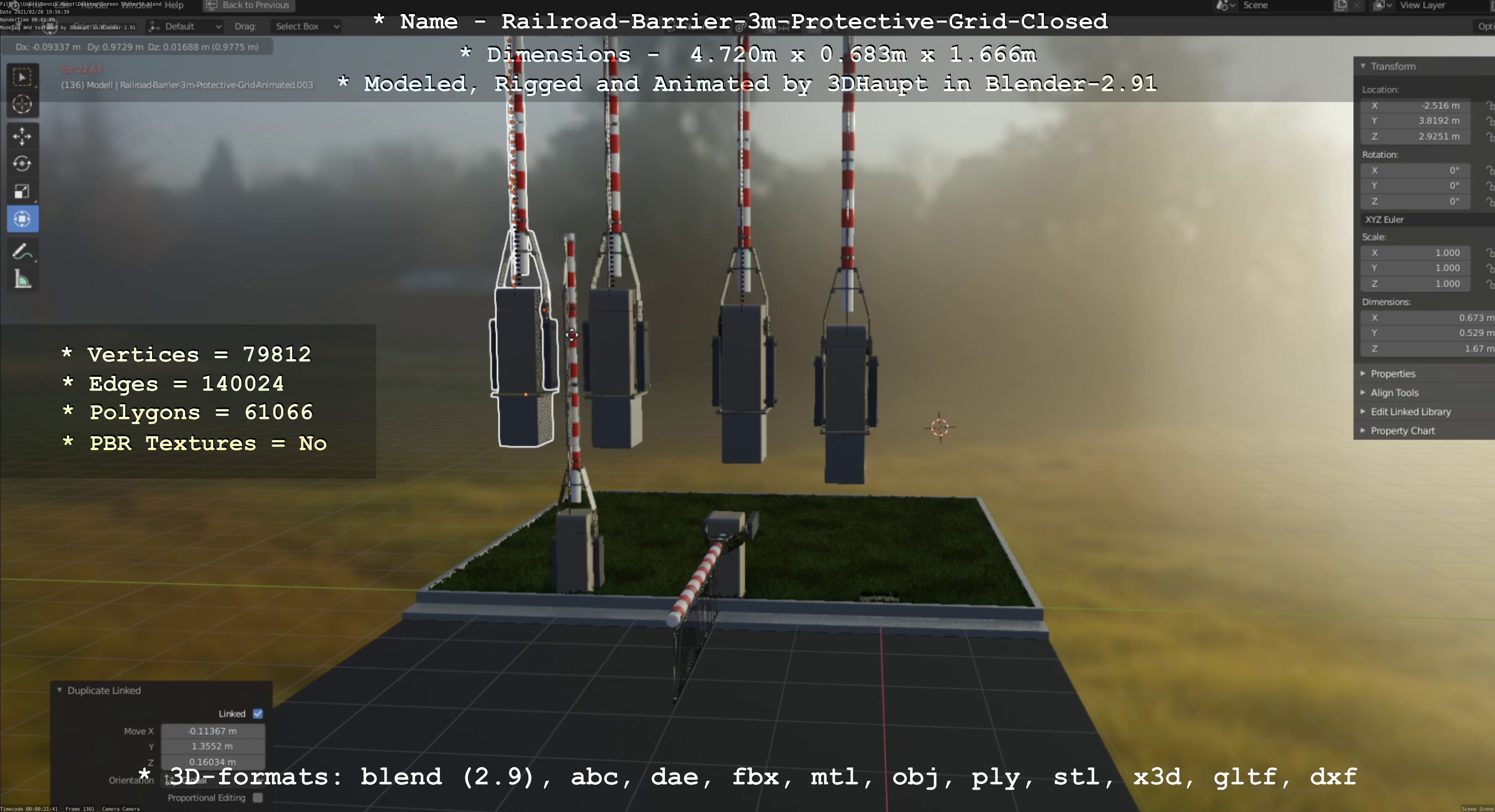 Railroad Barrier 3m High-Poly Version with Protective Grid 3D model_104