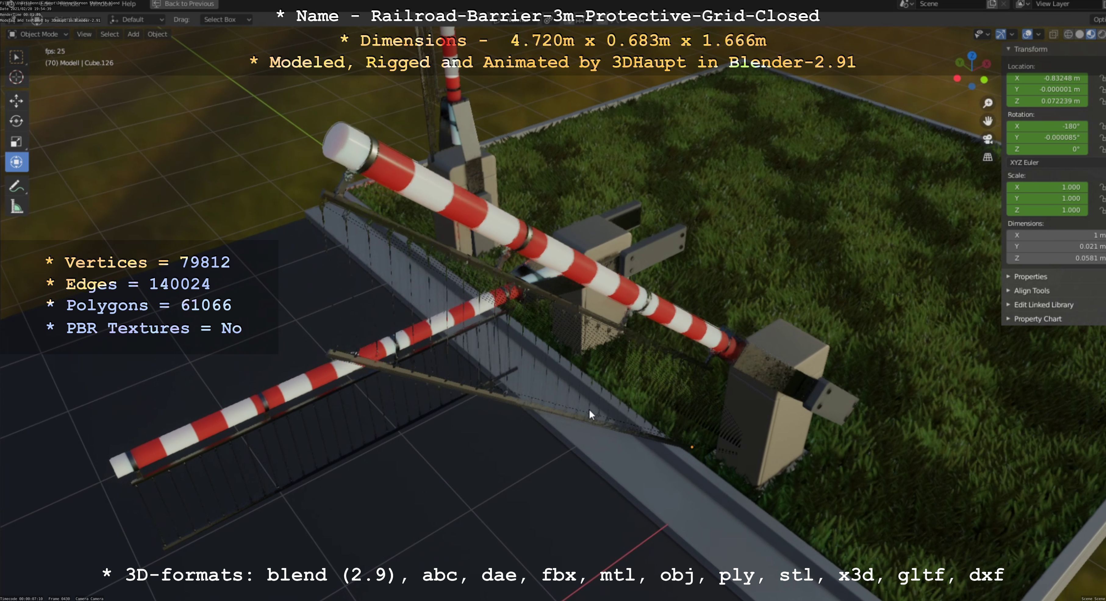 Railroad Barrier 3m High-Poly Version with Protective Grid 3D model_75