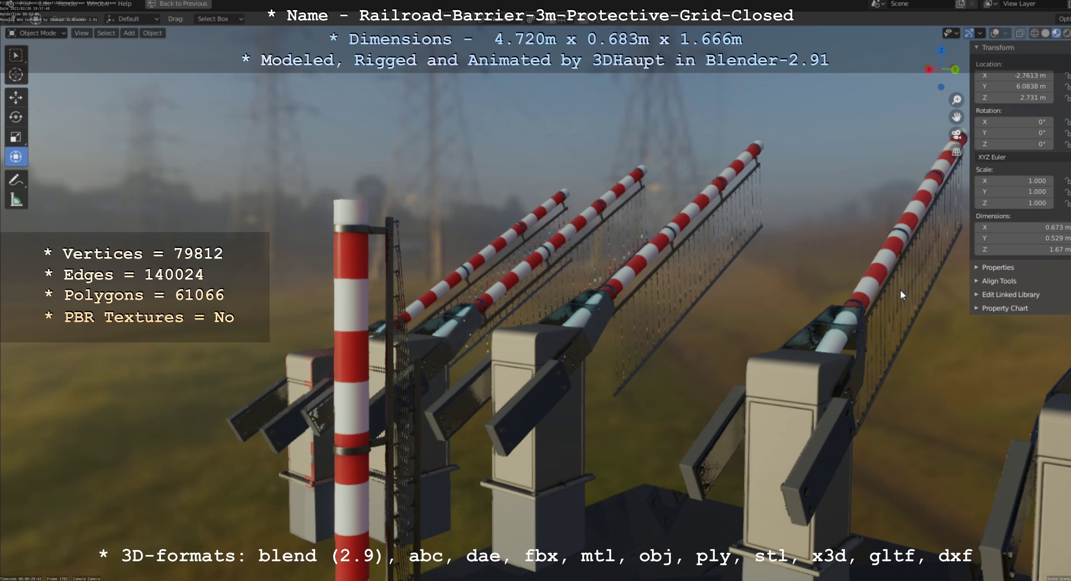 Railroad Barrier 3m High-Poly Version with Protective Grid 3D model_115