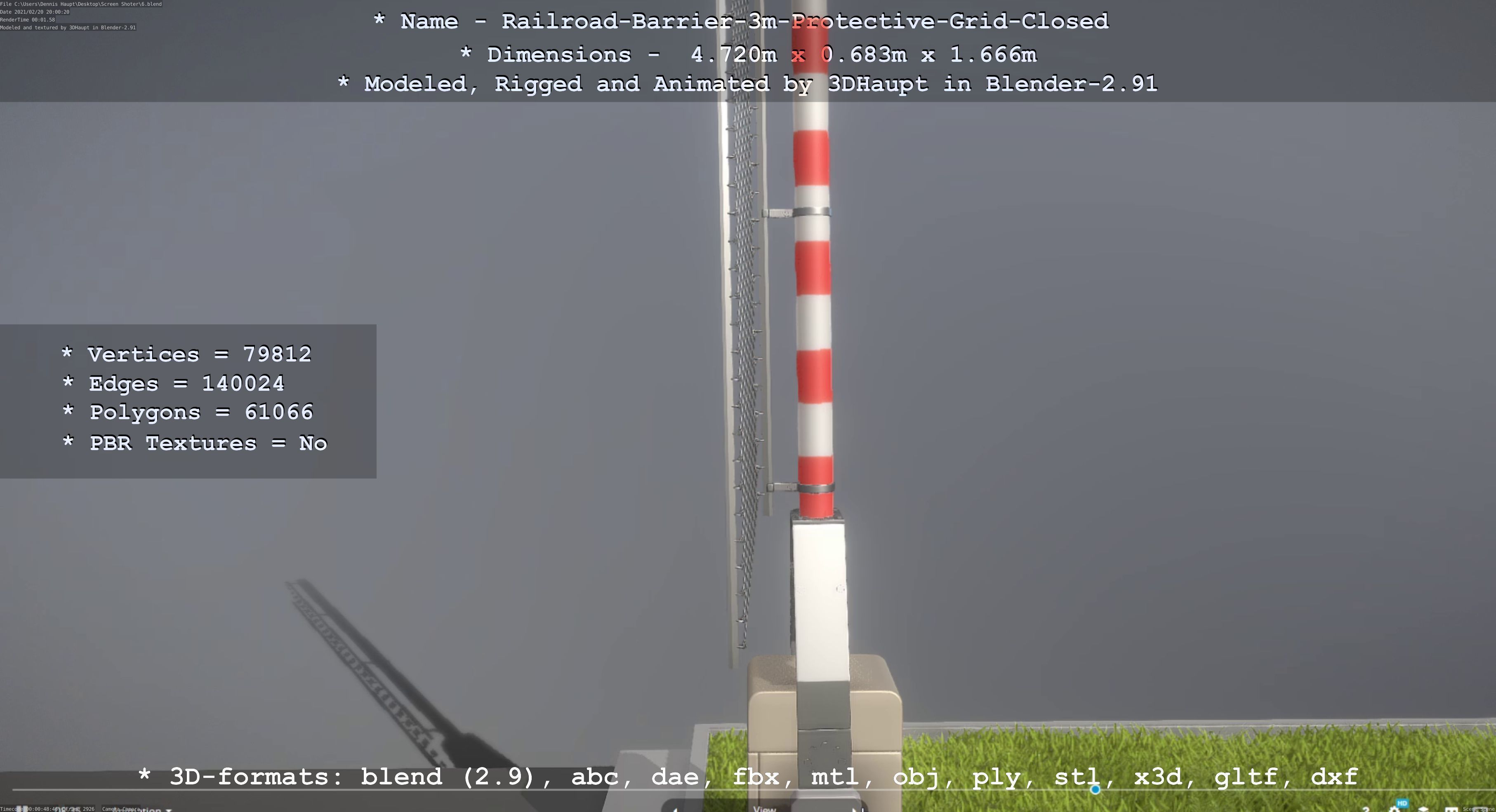 Railroad Barrier 3m High-Poly Version with Protective Grid 3D model_53