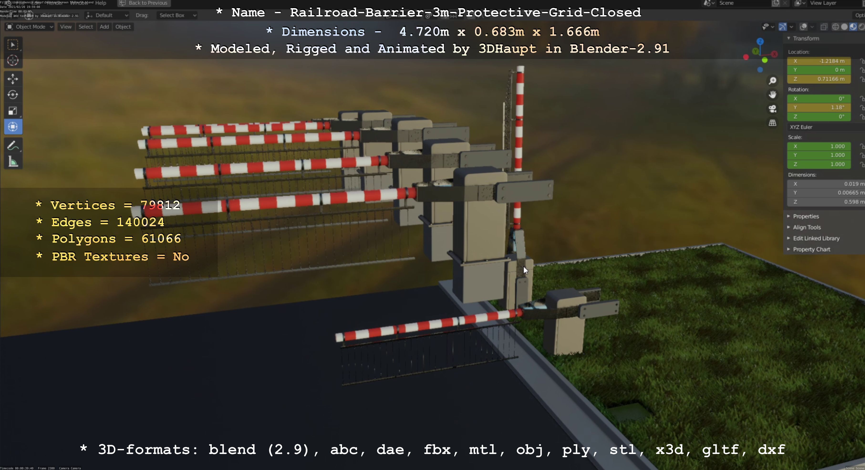 Railroad Barrier 3m High-Poly Version with Protective Grid 3D model_40