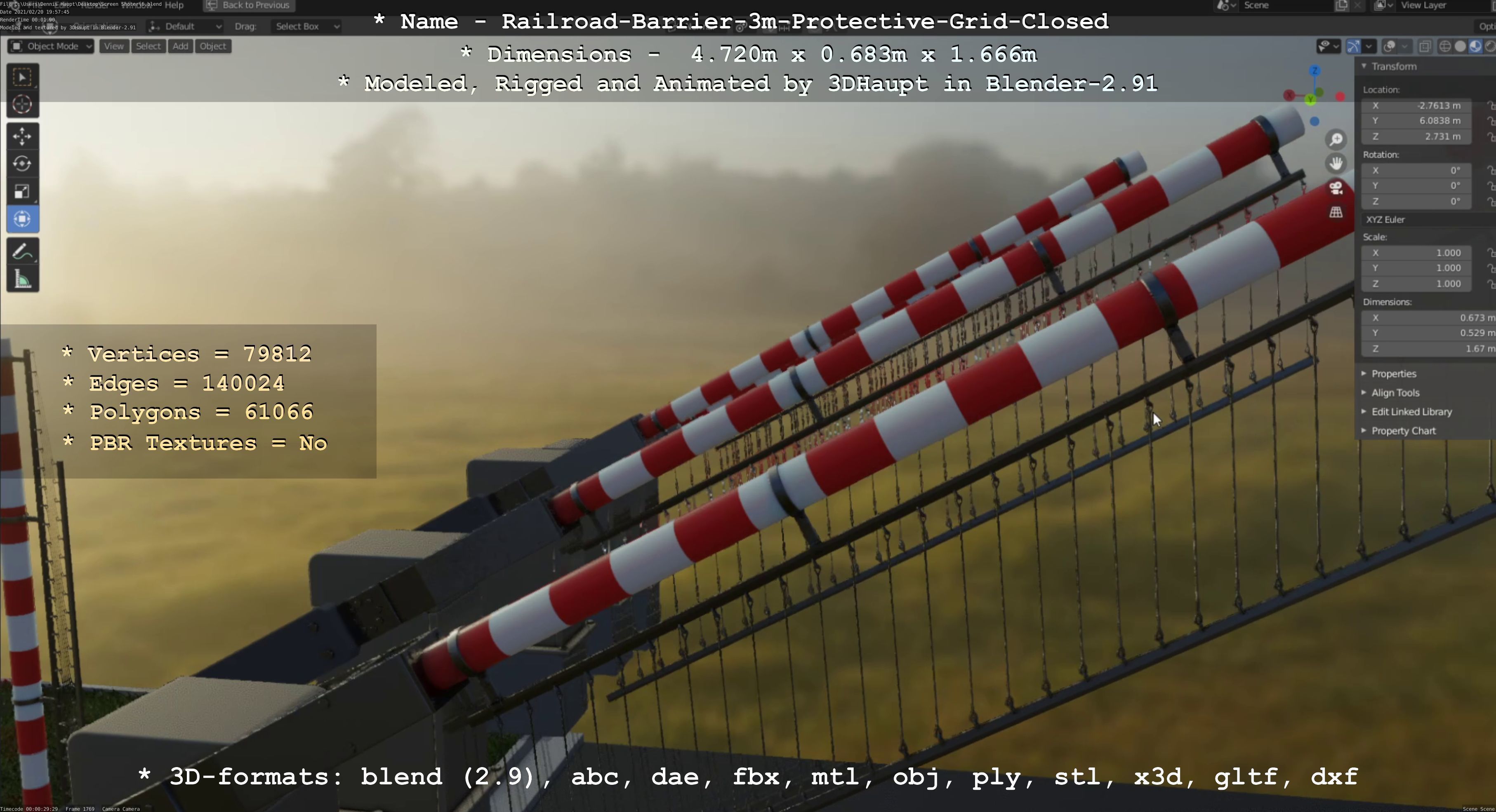 Railroad Barrier 3m High-Poly Version with Protective Grid 3D model_114