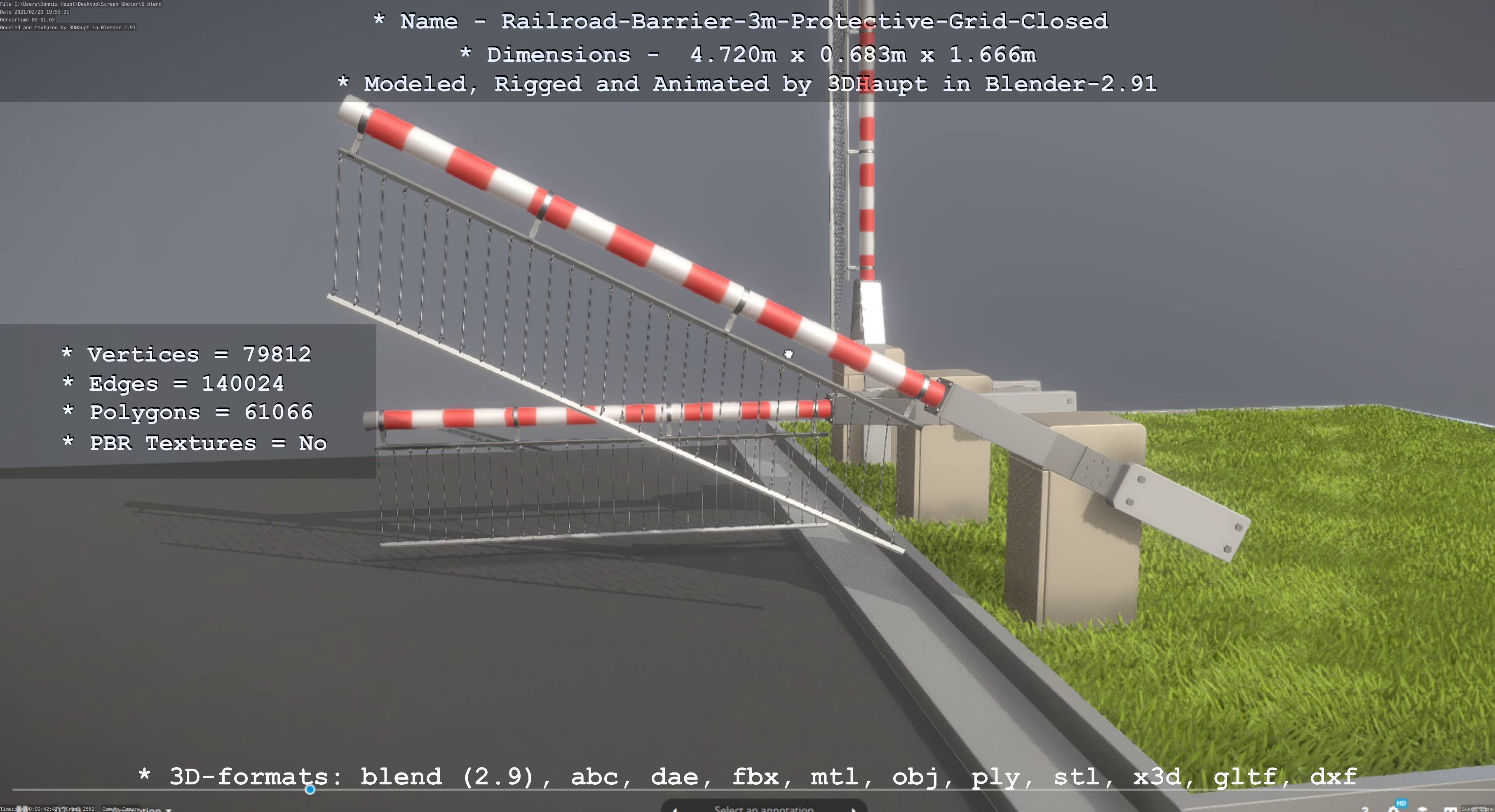 Railroad Barrier 3m High-Poly Version with Protective Grid 3D model_46