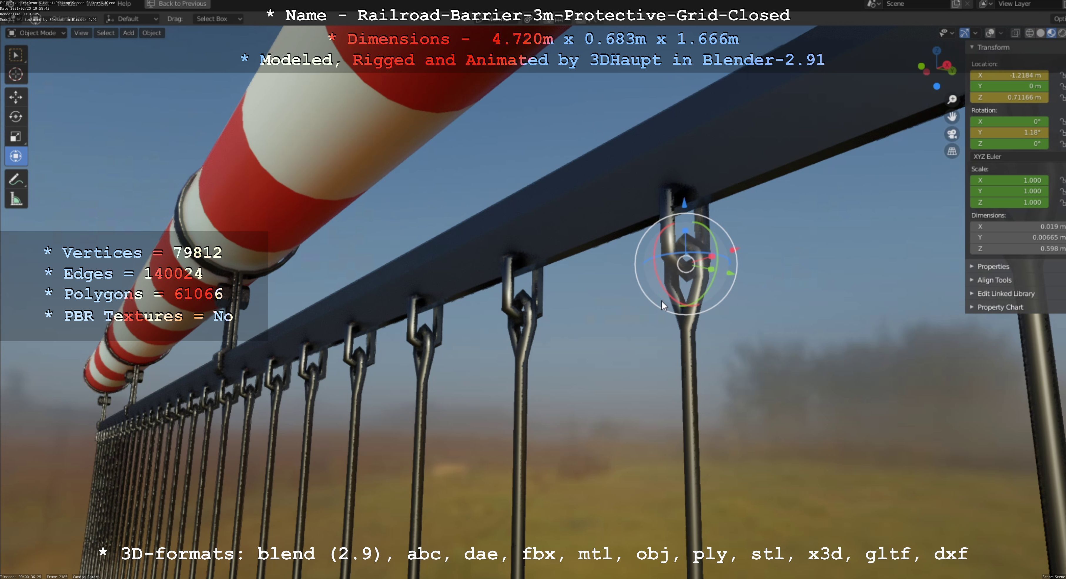 Railroad Barrier 3m High-Poly Version with Protective Grid 3D model_36