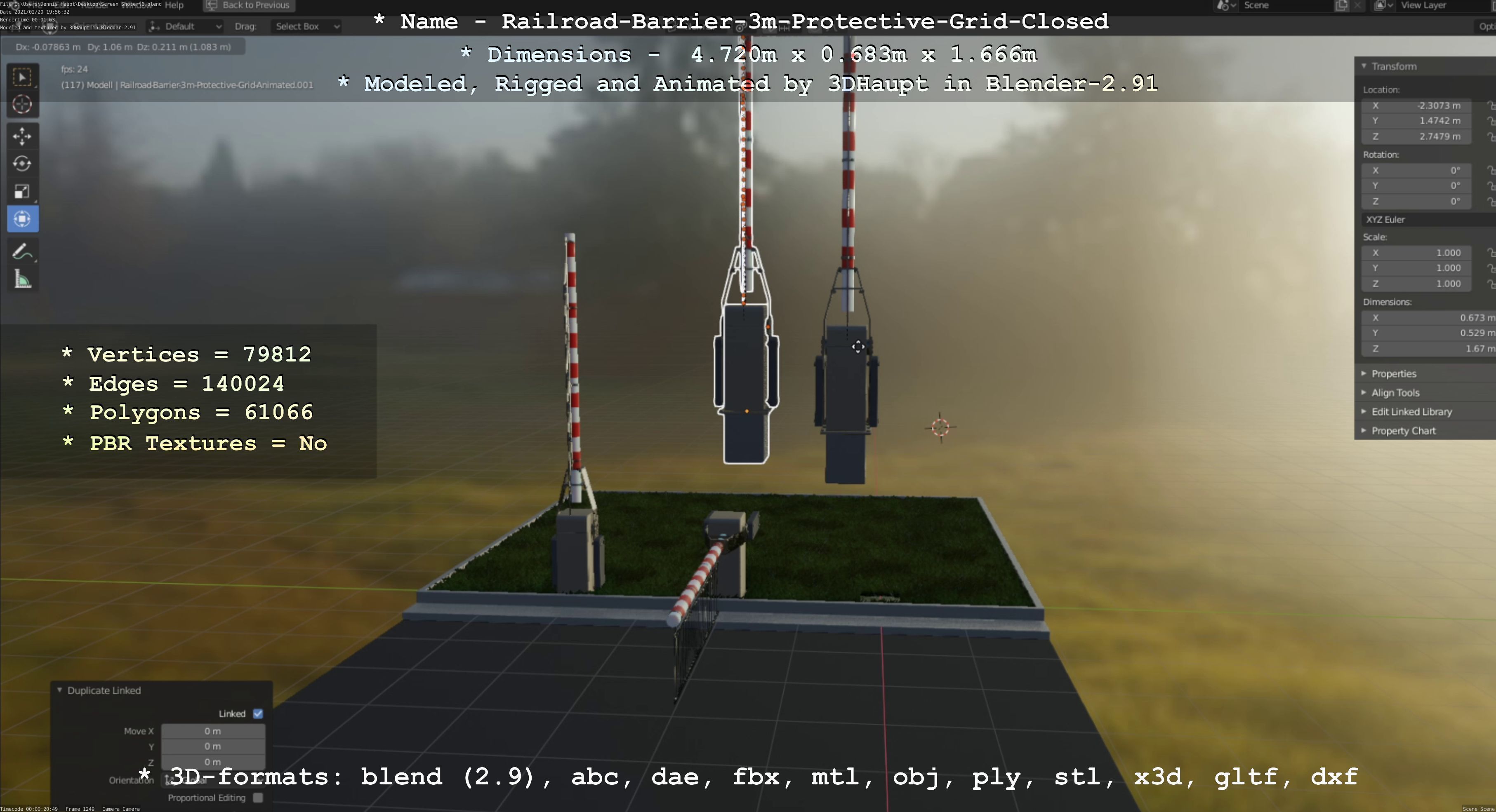 Railroad Barrier 3m High-Poly Version with Protective Grid 3D model_100